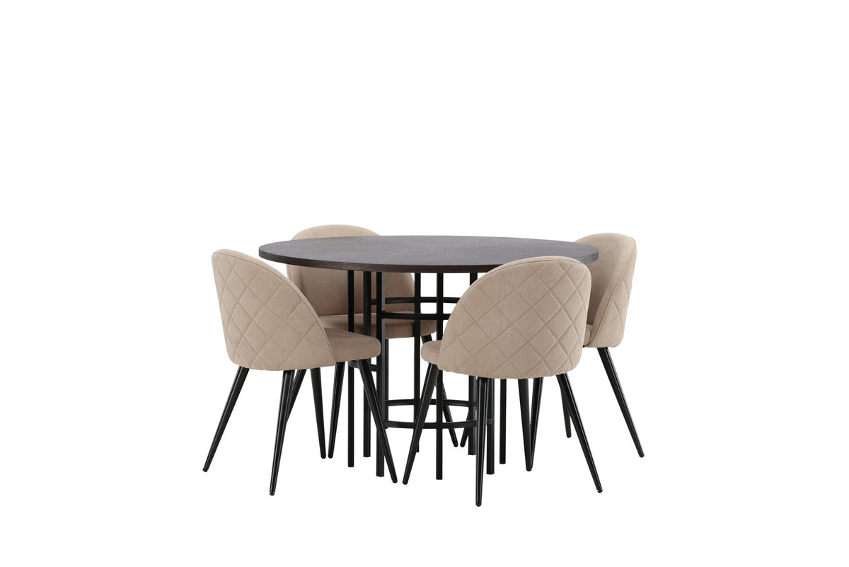 Esszimmerset Copenhagen + Velvet ⌀115cm/4St. in Mooca / Beige / Schwarz präsentiert im Onlineshop von KAQTU Design AG. Esszimmerset ist von Venture Home