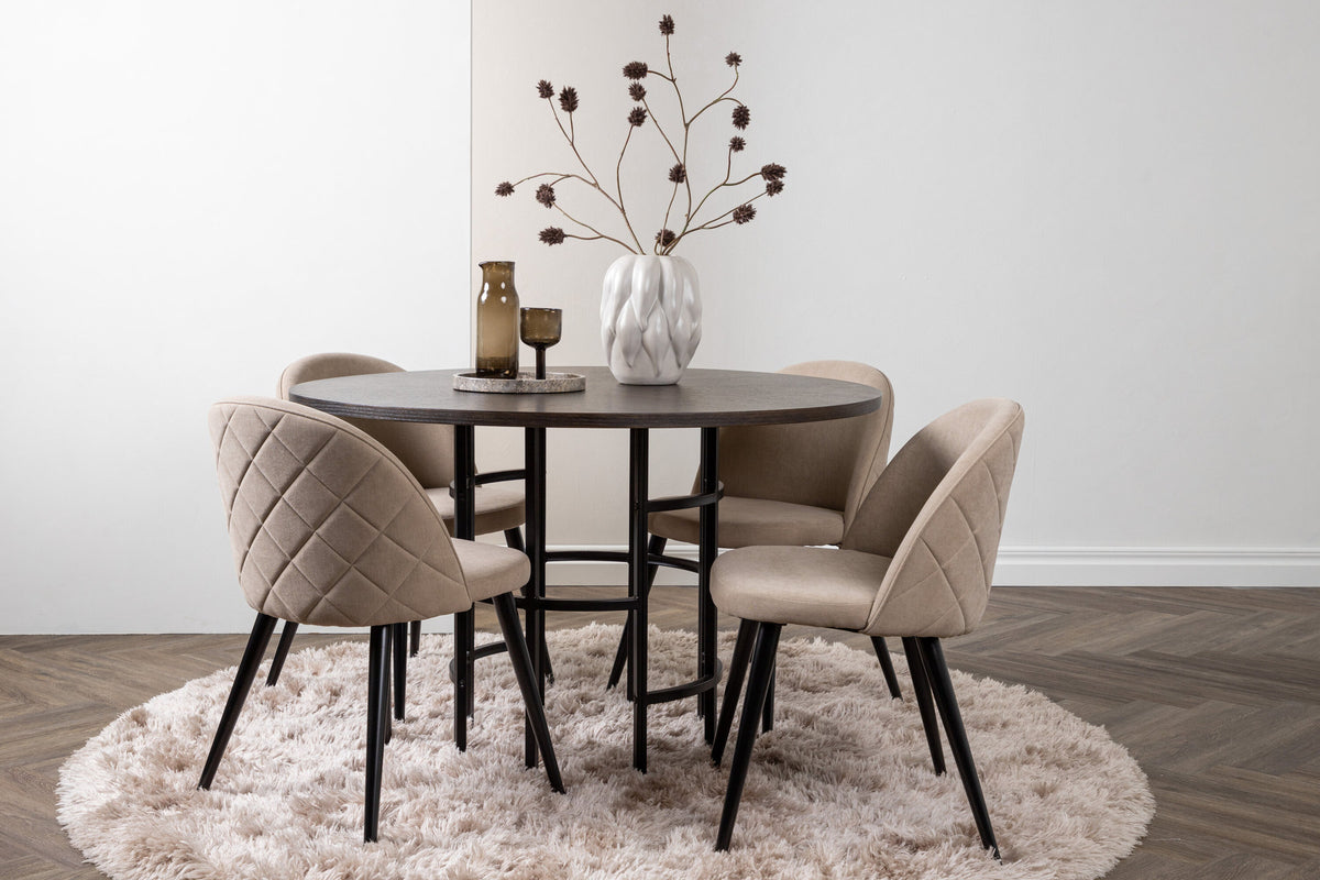 Esszimmerset Copenhagen + Velvet ⌀115cm/4St. in Mooca / Beige / Schwarz präsentiert im Onlineshop von KAQTU Design AG. Esszimmerset ist von Venture Home