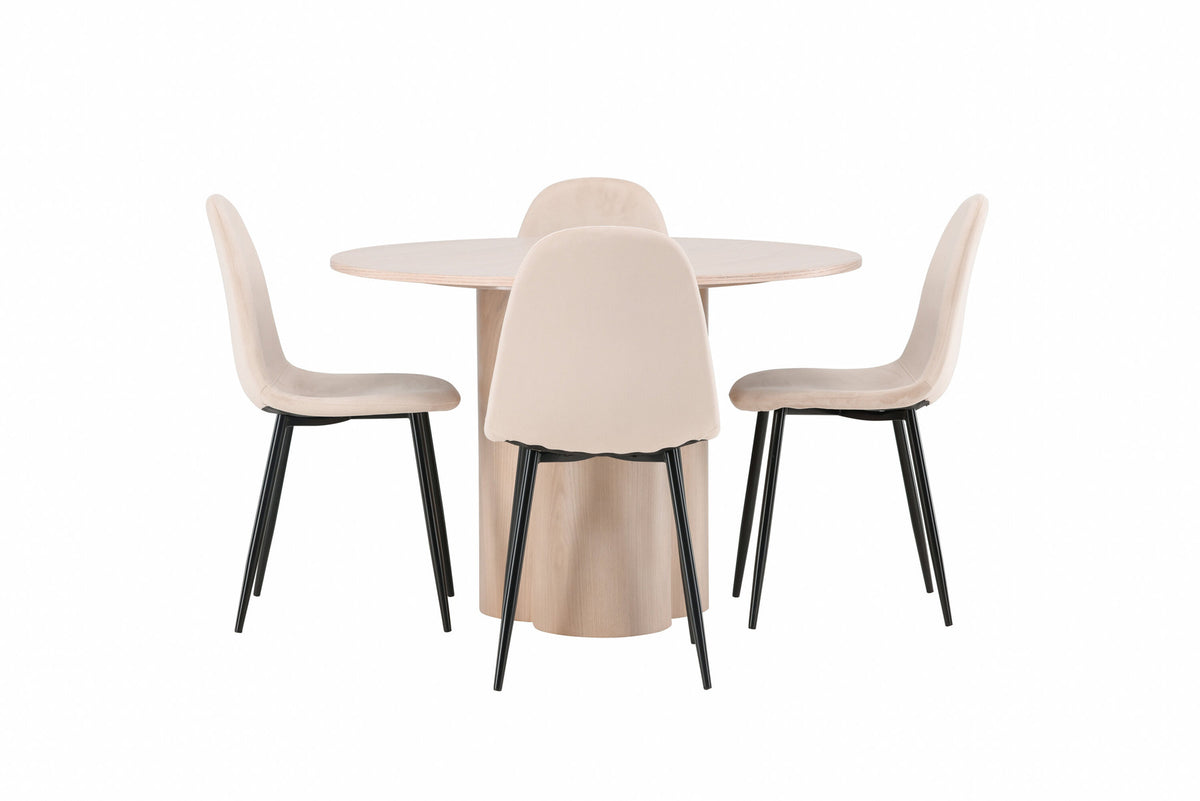 Olivia Esszimmer Set + Polar ⌀110cm/4St. in Natur / Beige / Schwarz präsentiert im Onlineshop von KAQTU Design AG. Esszimmerset ist von Venture Home