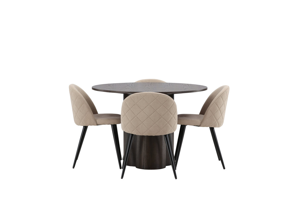 Olivia Esszimmer Set + Velvet ⌀110cm/4St. in Beige, Schwarz präsentiert im Onlineshop von KAQTU Design AG. Esszimmerset ist von Venture Home