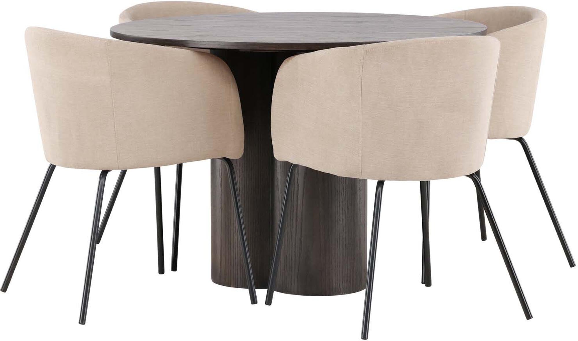Elegantes Olivia Esszimmer Set mit 110 cm Tisch und 4 bequemen Berit Stühlen. Ideal für gesellige Runden und stilvolle Einrichtung.