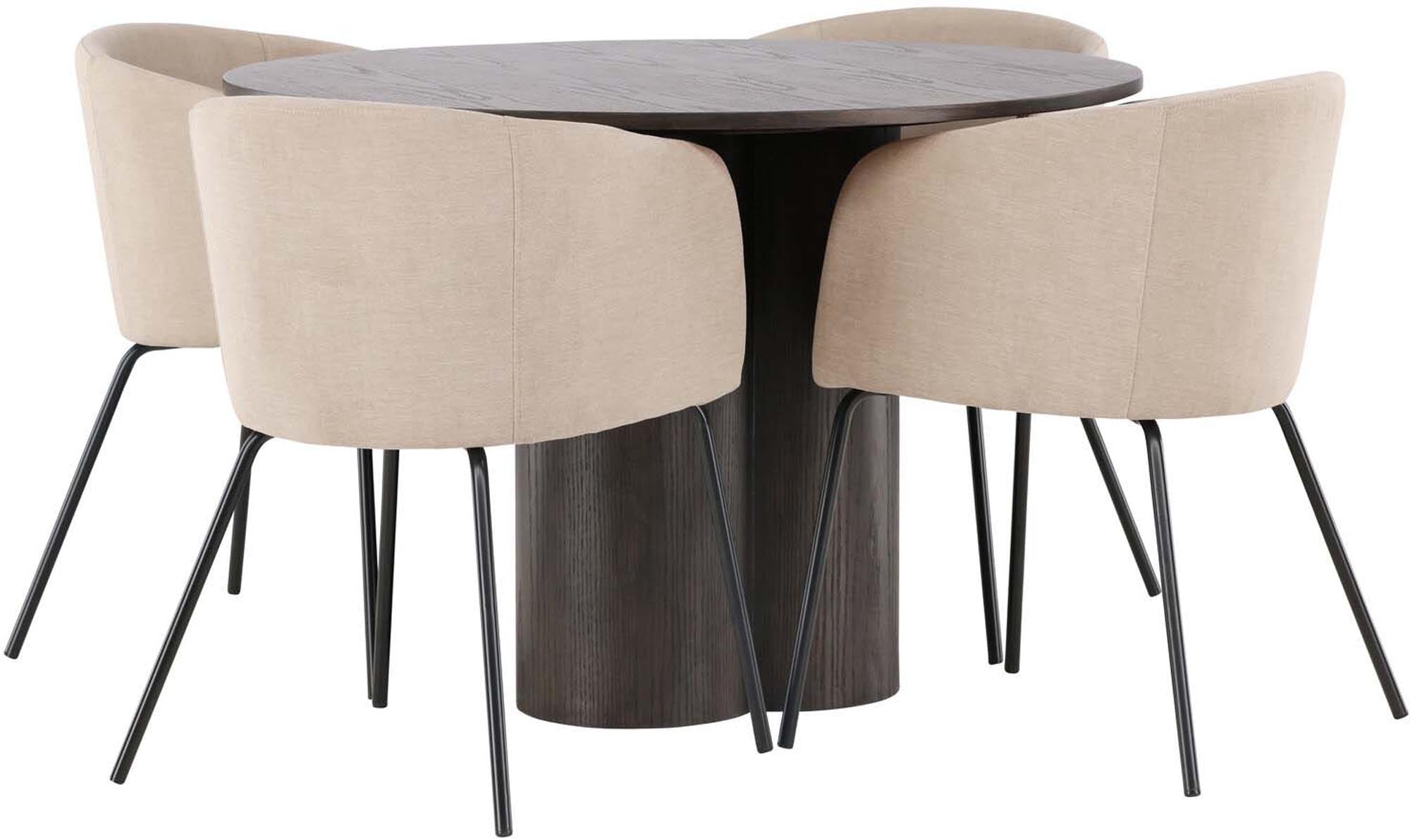Stilvolles Olivia Esszimmer Set mit runden Tisch und 4 bequemen Stühlen Berit. Perfekt für gesellige Runden und elegantes Ambiente.