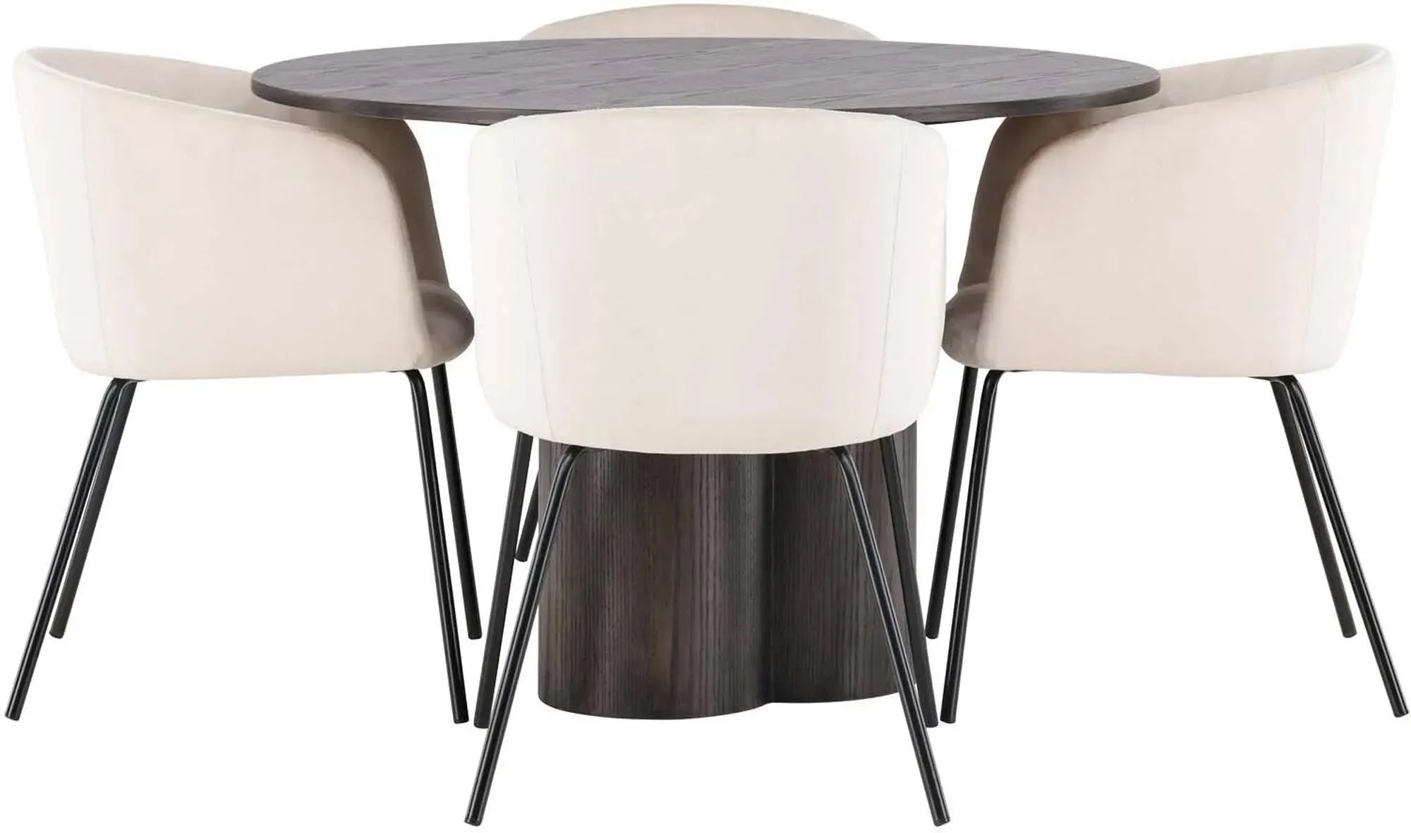 Modernes Olivia Set: Runder Tisch Berit mit 4 eleganten Stühlen.