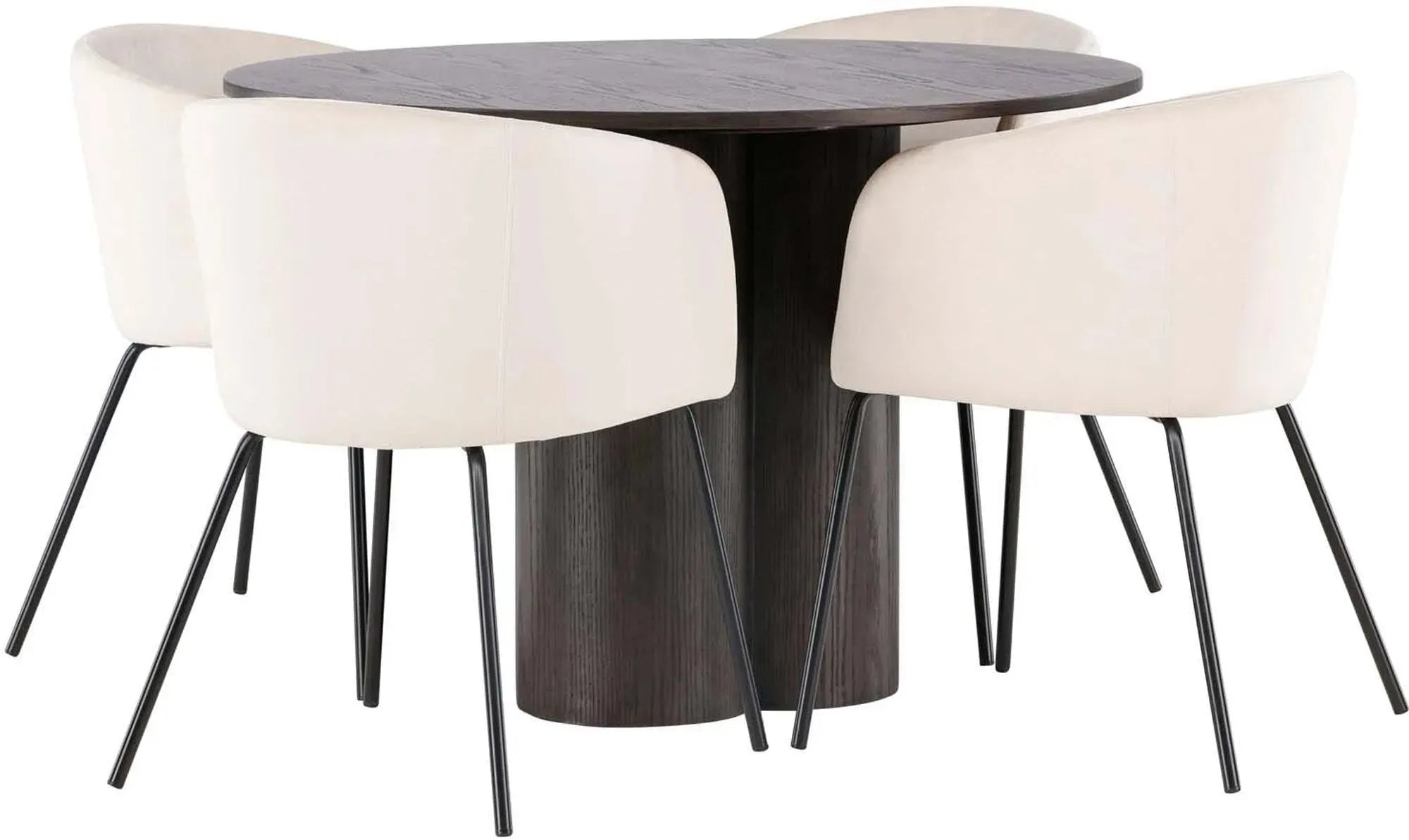 Elegantes Olivia Set: Runder Tisch Berit mit 4 stilvollen Stühlen.