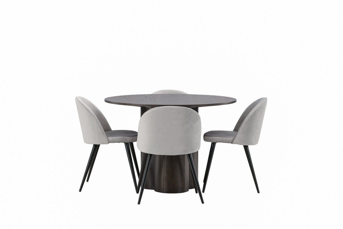 Olivia Esszimmer Set + Velvet ⌀110cm/4St. in Braun / Schwarzgrau präsentiert im Onlineshop von KAQTU Design AG. Esszimmerset ist von Venture Home