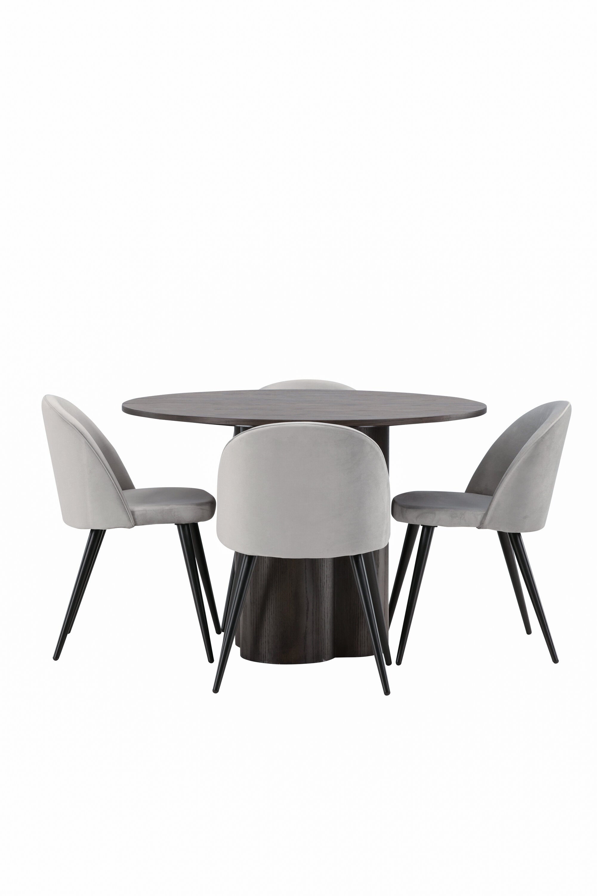 Olivia Esszimmer Set + Velvet ⌀110cm/4St. in Braun / Schwarzgrau präsentiert im Onlineshop von KAQTU Design AG. Esszimmerset ist von Venture Home