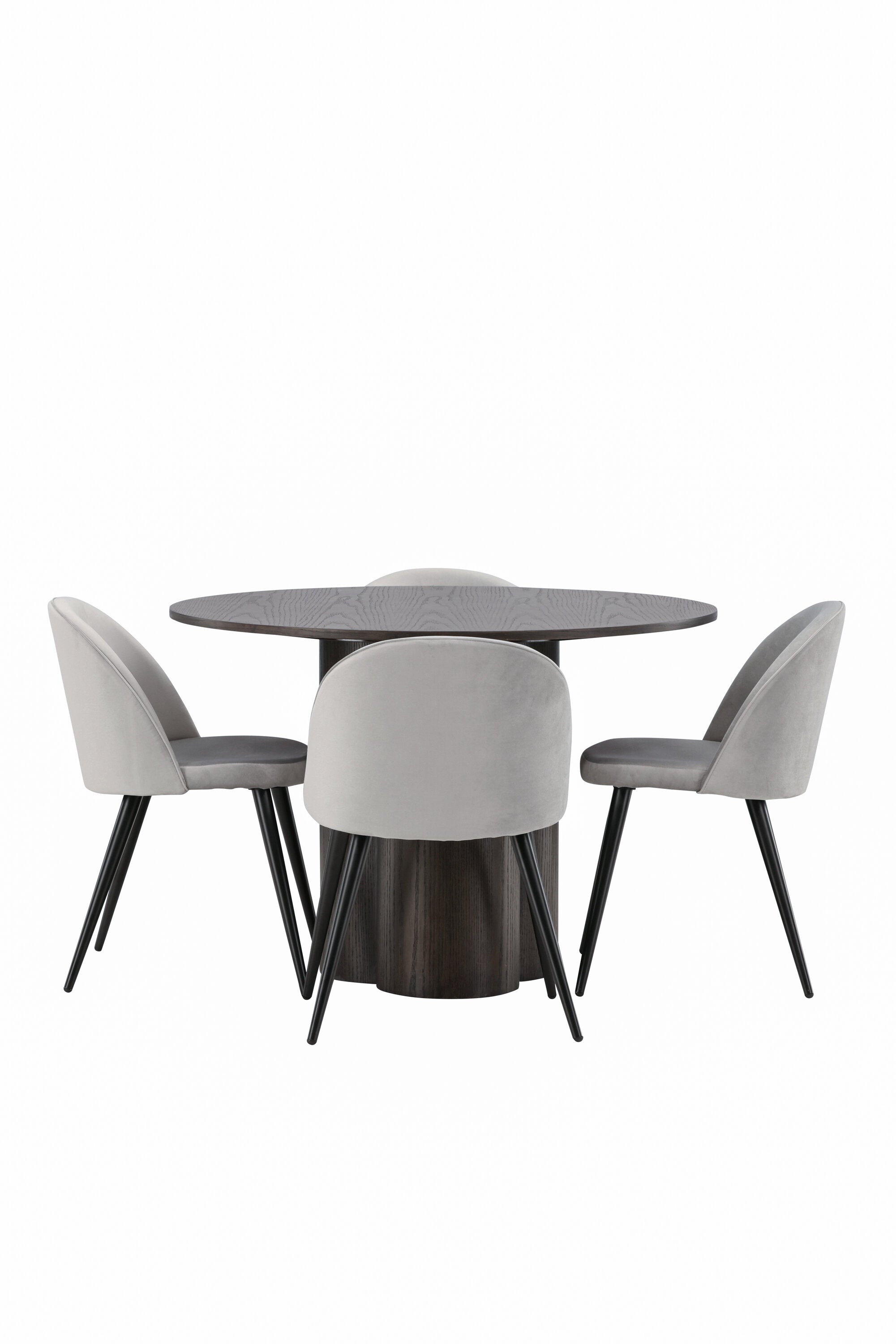 Olivia Esszimmer Set + Velvet ⌀110cm/4St. in Braun / Schwarzgrau präsentiert im Onlineshop von KAQTU Design AG. Esszimmerset ist von Venture Home