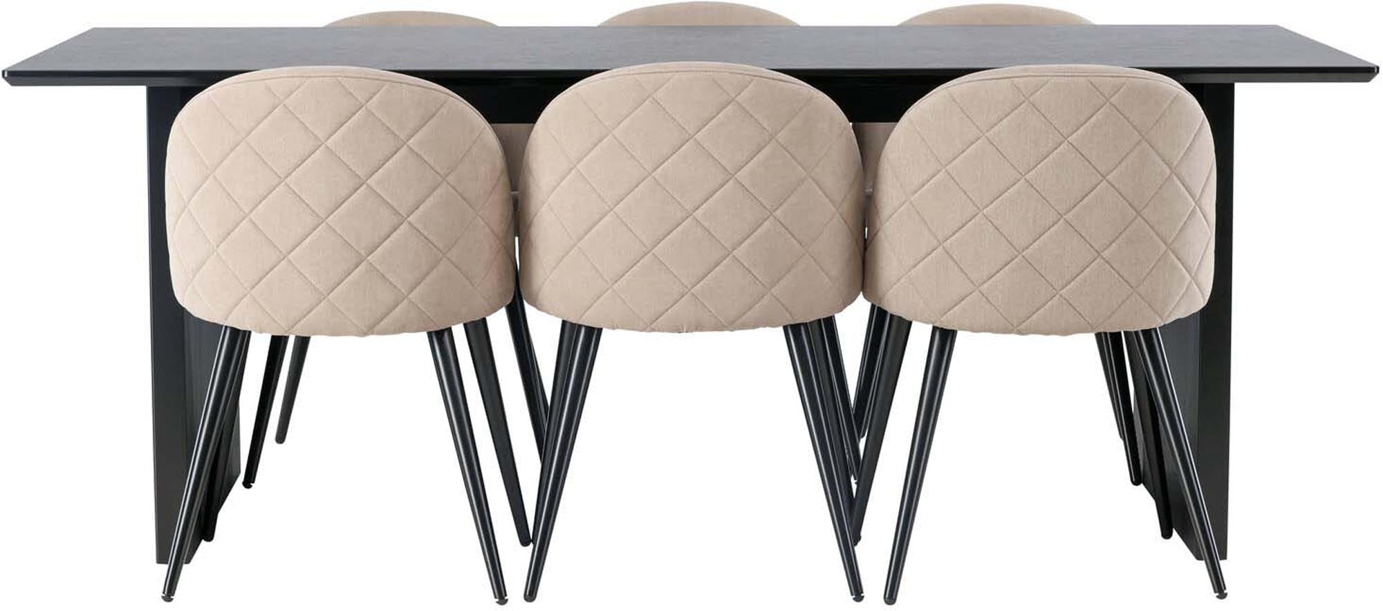 Vail Esszimmerset: Stilvoller 200cm Tisch mit 6 gepolsterten Velvet-Stühlen. Komfortabel, langlebig und perfekt für gesellige Abende.