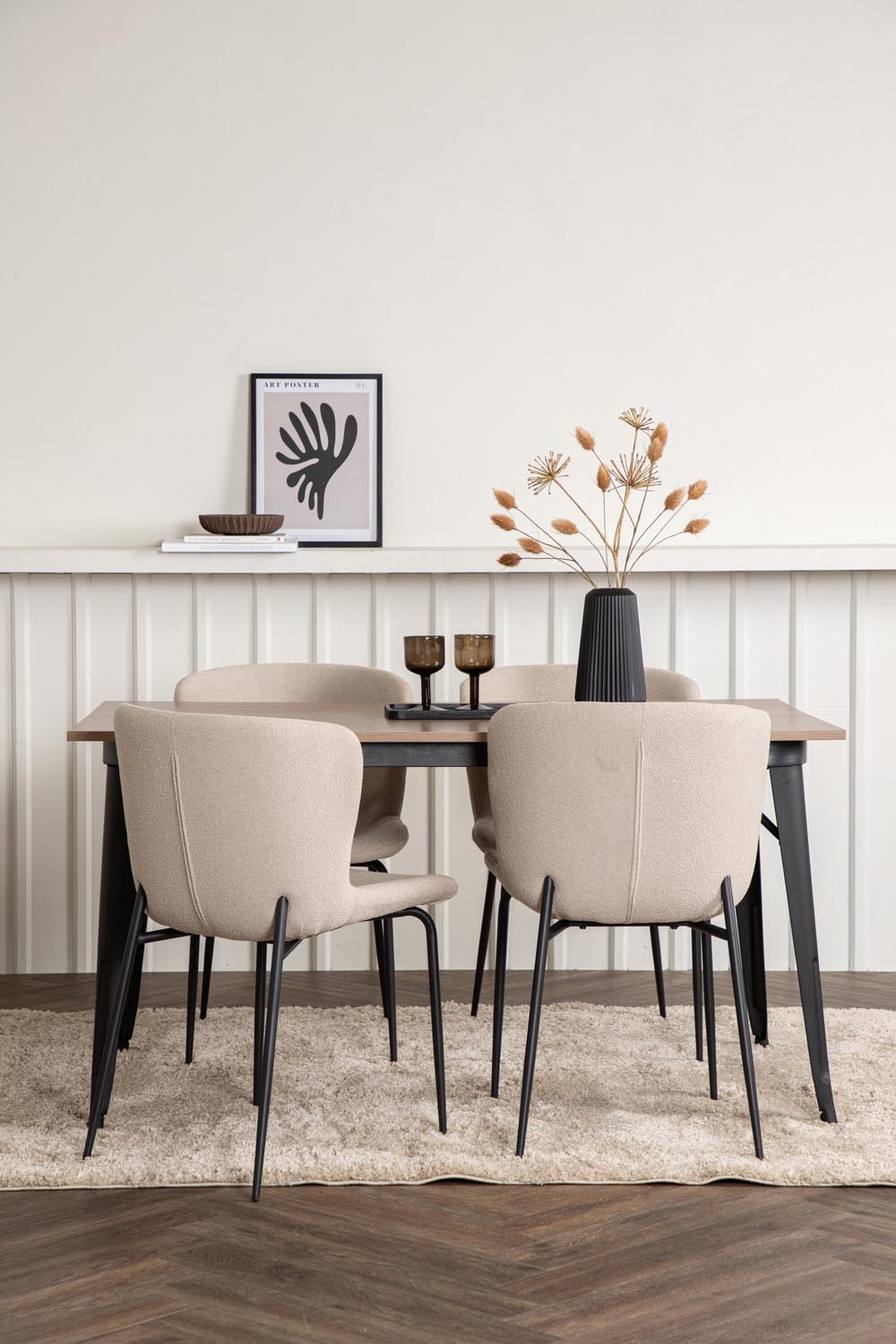 Tempe Esszimmerset + Modesto 140cm/4St. in Beige, Schwarz präsentiert im Onlineshop von KAQTU Design AG. Esszimmerset ist von Venture Home