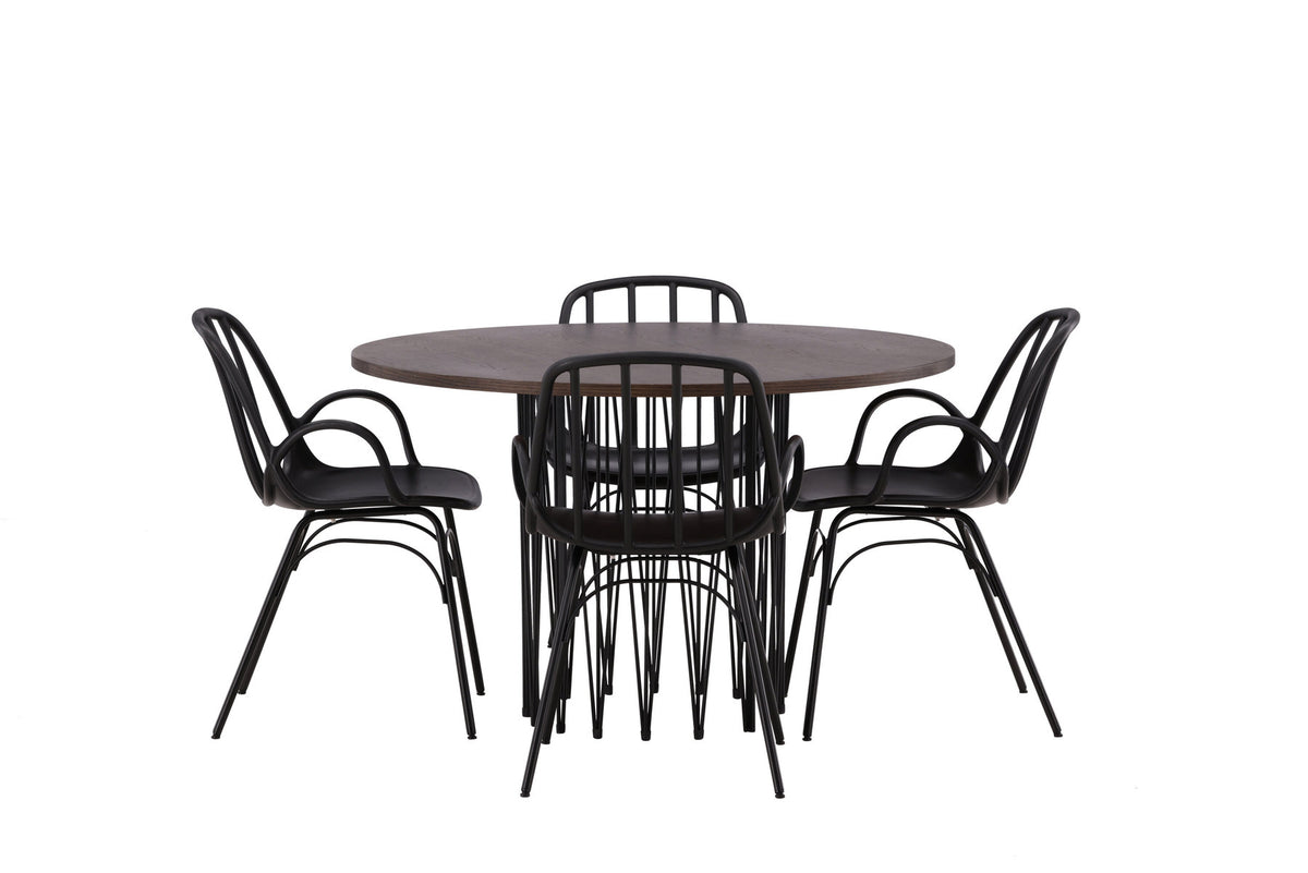 Stone Esszimmerset + Dyrön ⌀120cm/4St. in Schwarz präsentiert im Onlineshop von KAQTU Design AG. Esszimmerset ist von Venture Home