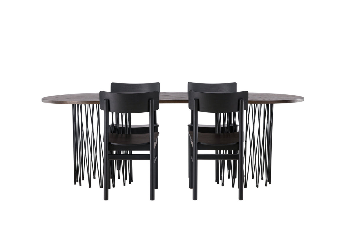 Stone oval Esstisch + 4 x Montros Esszimmerstuhl in Schwarz präsentiert im Onlineshop von KAQTU Design AG. Esszimmerset ist von Venture Home