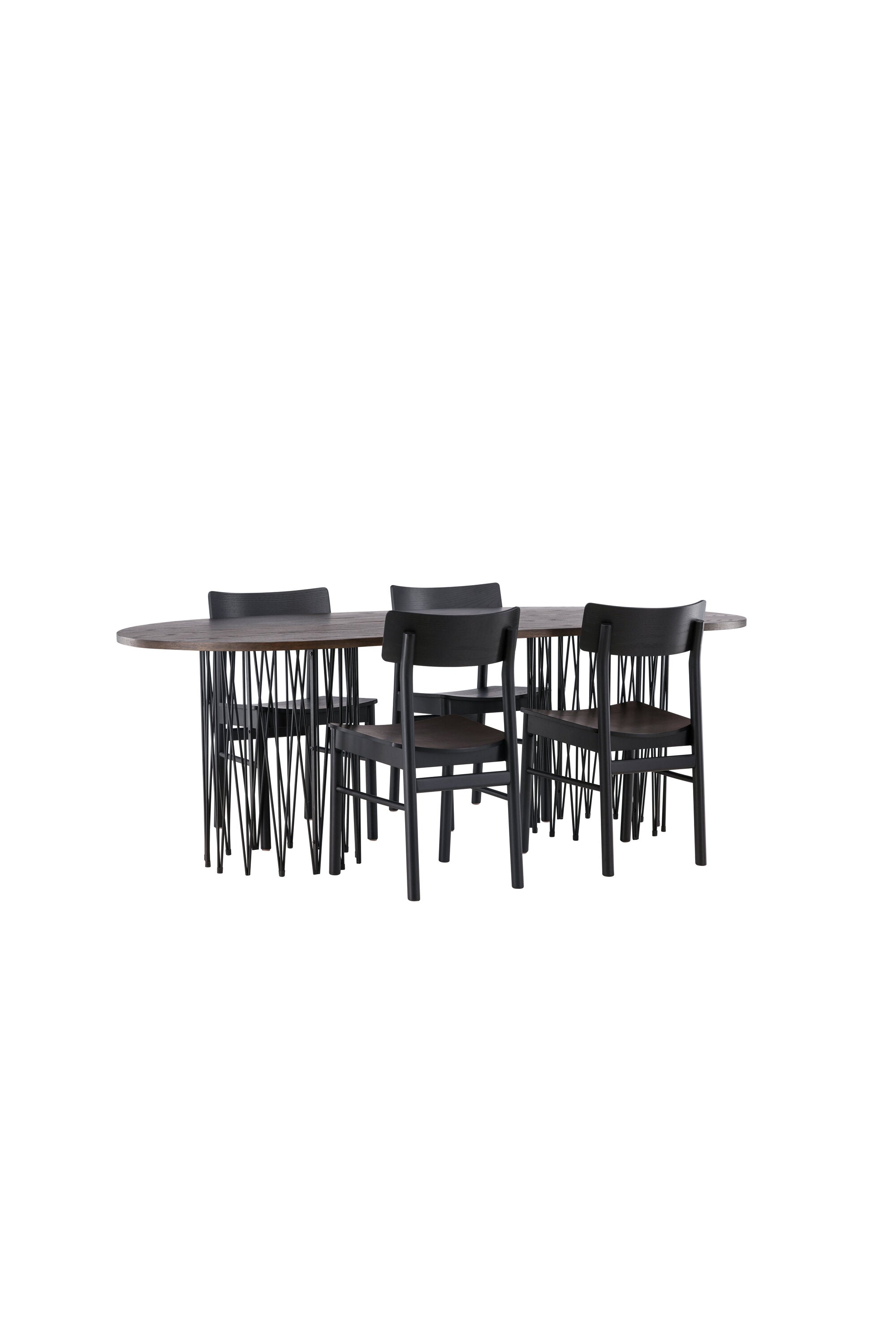 Stone oval Esstisch + 4 x Montros Esszimmerstuhl in Schwarz präsentiert im Onlineshop von KAQTU Design AG. Esszimmerset ist von Venture Home