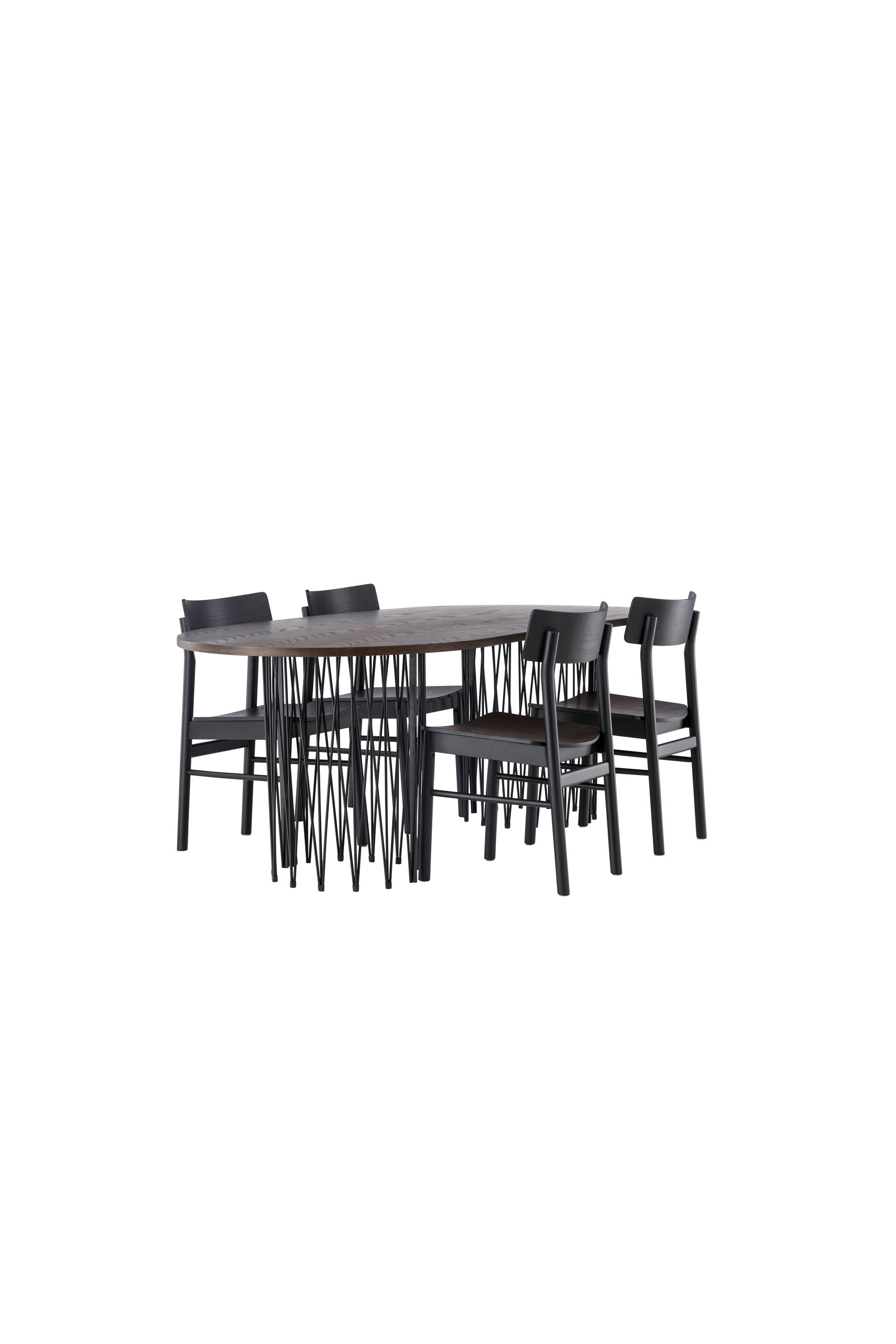 Stone oval Esstisch + 4 x Montros Esszimmerstuhl in Schwarz präsentiert im Onlineshop von KAQTU Design AG. Esszimmerset ist von Venture Home