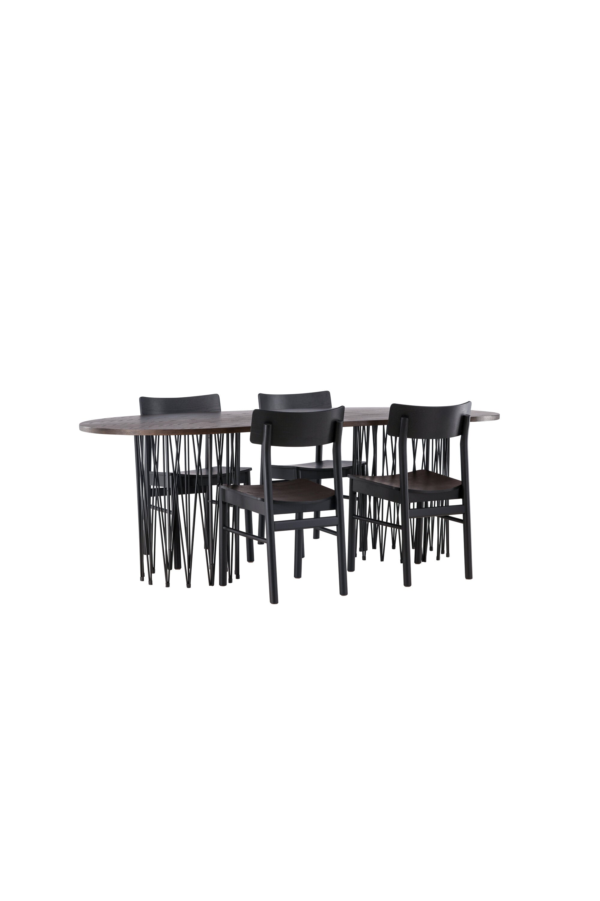 Stone oval Esstisch + 4 x Montros Esszimmerstuhl in Schwarz präsentiert im Onlineshop von KAQTU Design AG. Esszimmerset ist von Venture Home