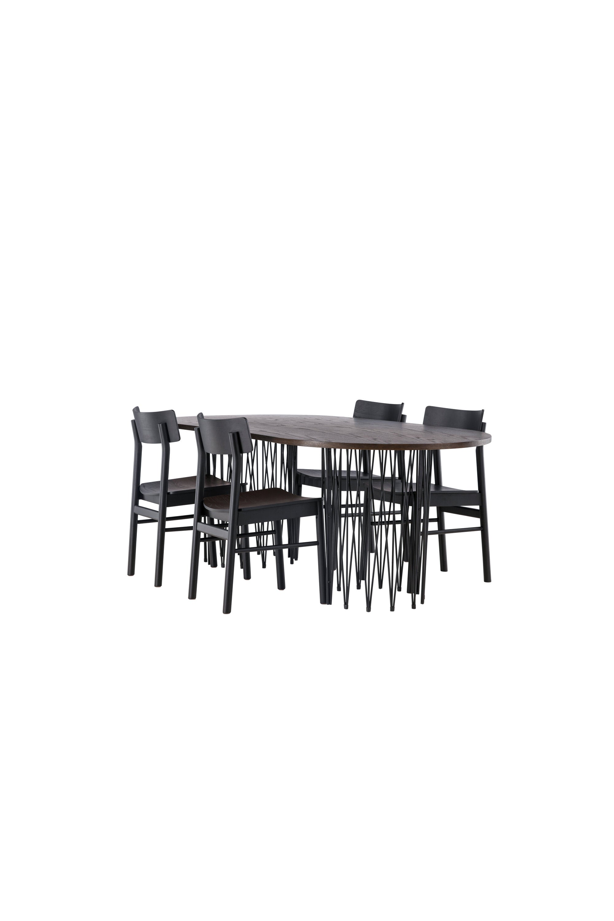 Stone oval Esstisch + 4 x Montros Esszimmerstuhl in Schwarz präsentiert im Onlineshop von KAQTU Design AG. Esszimmerset ist von Venture Home