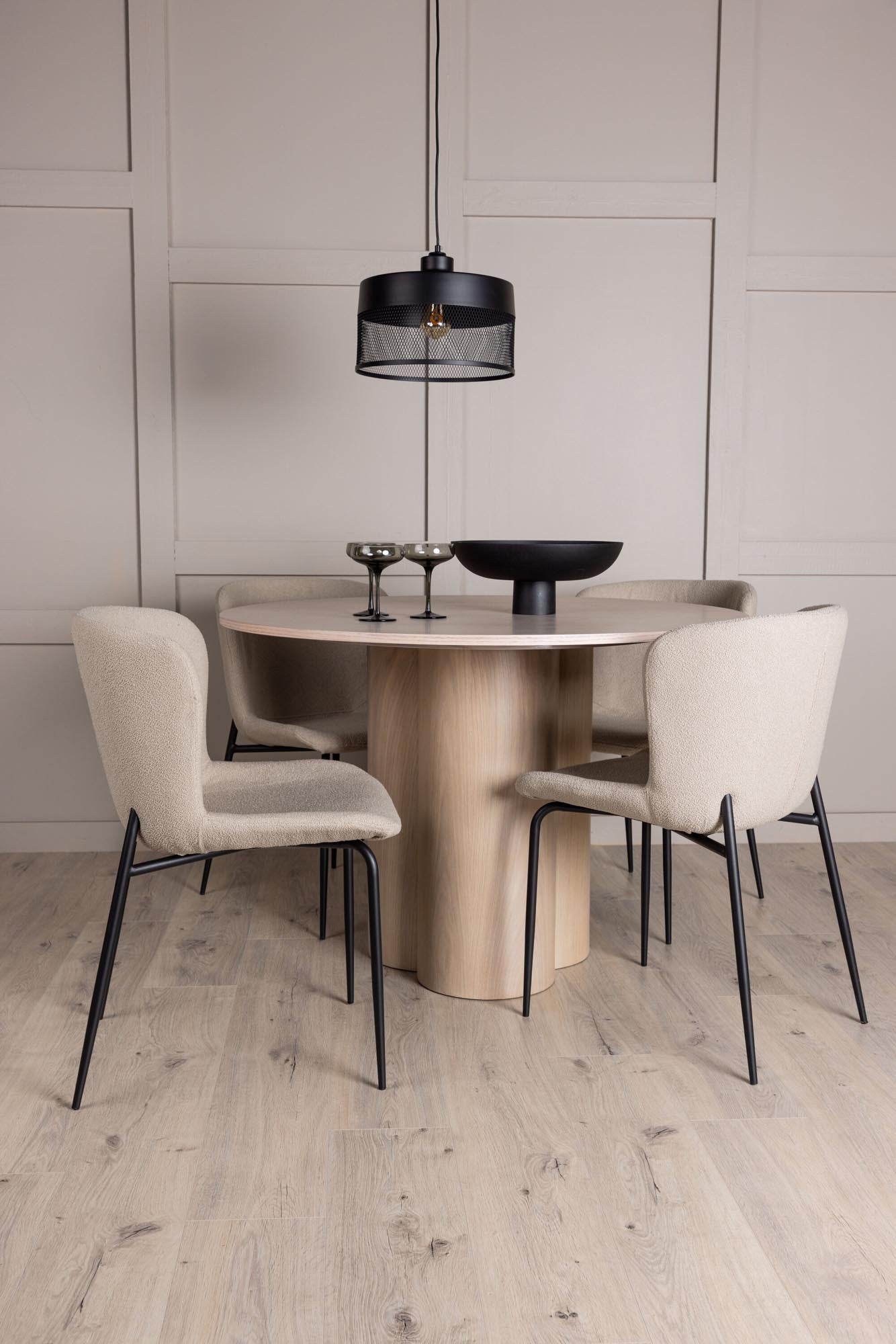Elegantes Olivia Esszimmer Set mit 110 cm rundem Tisch und 4 stilvollen Stühlen. Ideal für gesellige Runden und zeitloses Design.