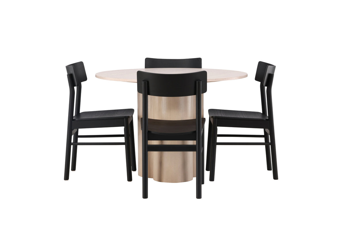 Olivia Esszimmer Set + Montros ⌀110cm/4St. in Natur / Schwarz präsentiert im Onlineshop von KAQTU Design AG. Esszimmerset ist von Venture Home