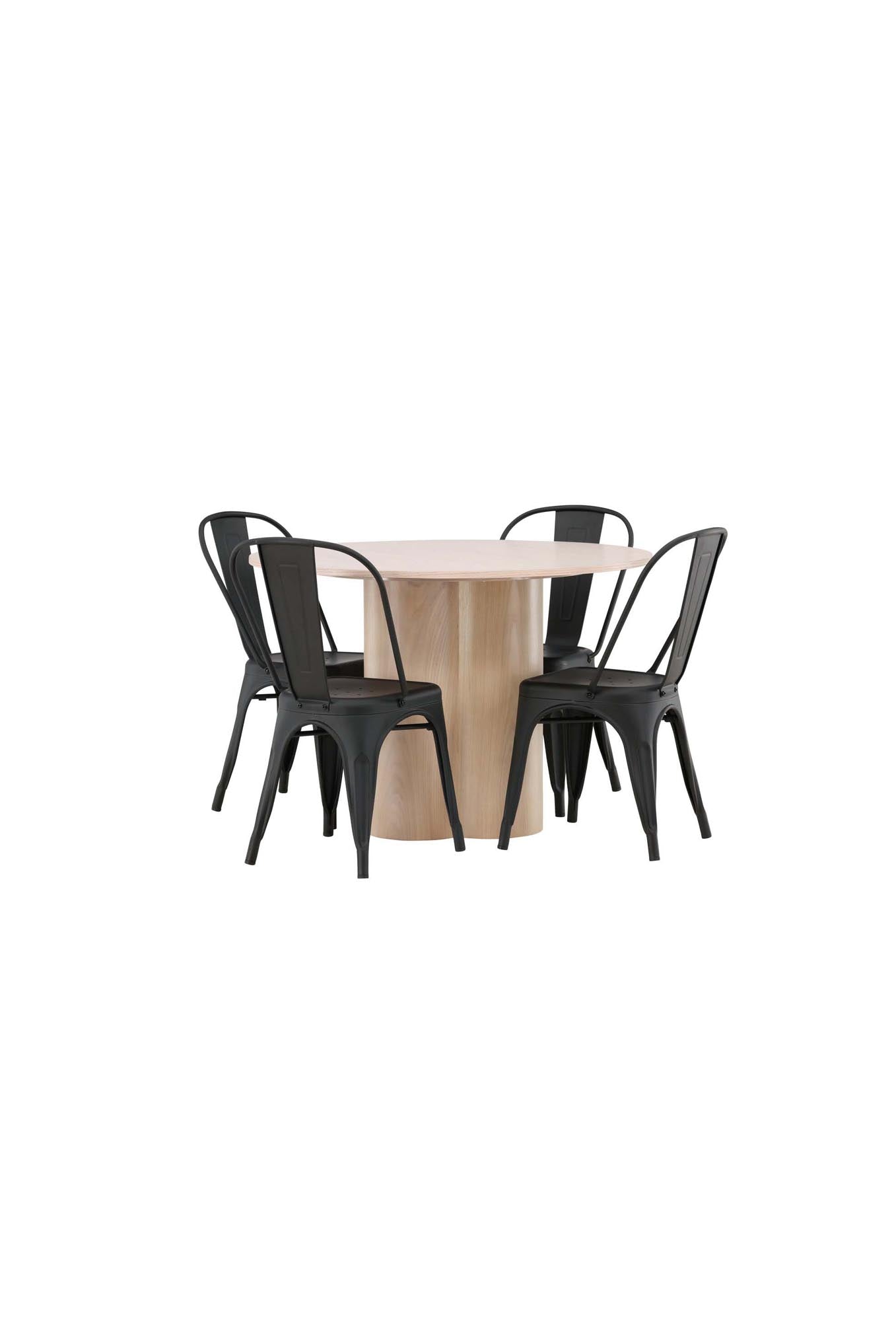Modernes Esszimmer Set: Olivia Tisch ⌀110cm mit 4 stilvollen Tempe-Stühlen. Perfekte Kombination aus Funktionalität und skandinavischem Design.