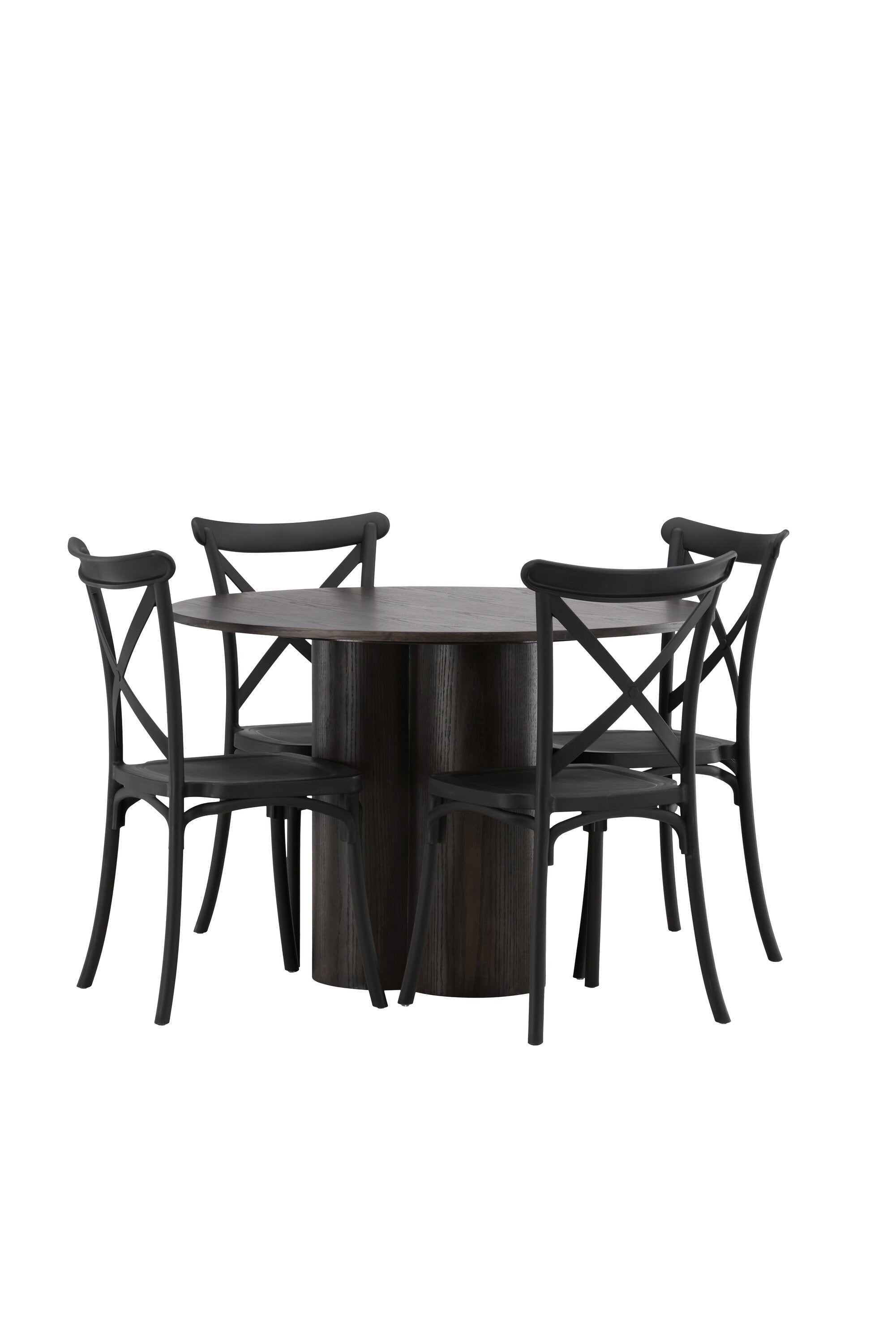Olivia Esszimmer Set + Crosett ⌀110cm/4St. in Braun / Schwarz präsentiert im Onlineshop von KAQTU Design AG. Esszimmerset ist von Venture Home