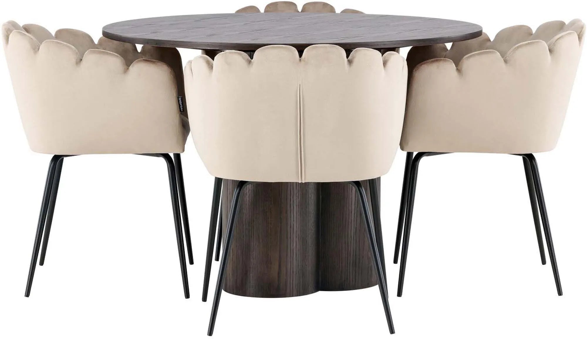 Modernes Olivia Esszimmer Set mit rundem Limhamn Tisch, 4 Stühle.