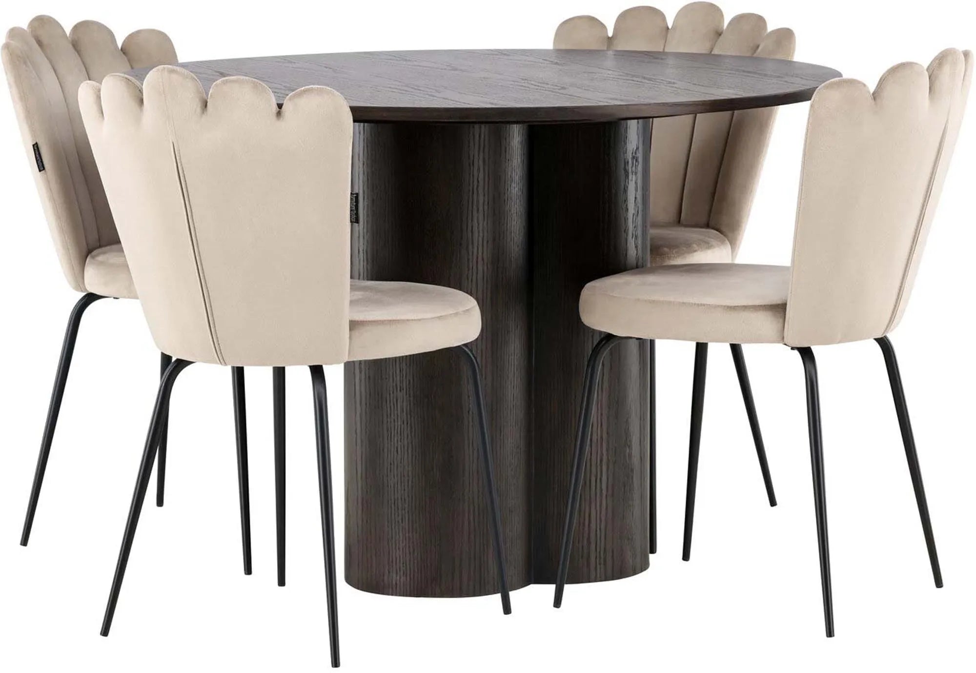 Elegantes Olivia Esszimmer Set mit Limhamn Tisch, 4 Stühle, Ø110cm.