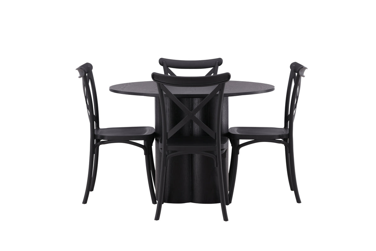 Olivia Esszimmer Set + Crosett ⌀110cm/4St. in Schwarz präsentiert im Onlineshop von KAQTU Design AG. Esszimmerset ist von Venture Home