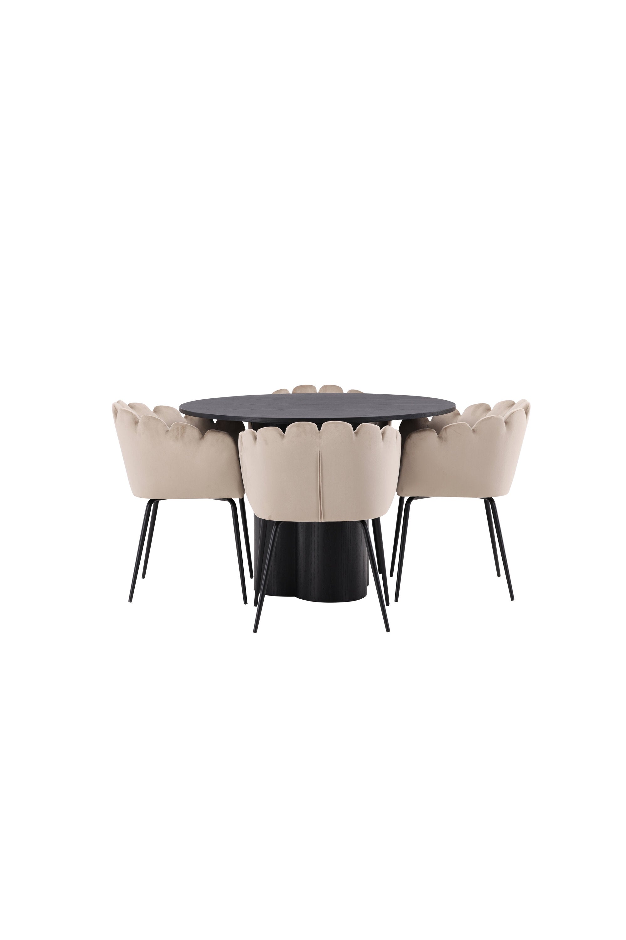 Olivia Esszimmer Set + Limhamn ⌀110cm/4St. in Schwarz / Beige präsentiert im Onlineshop von KAQTU Design AG. Esszimmerset ist von Venture Home