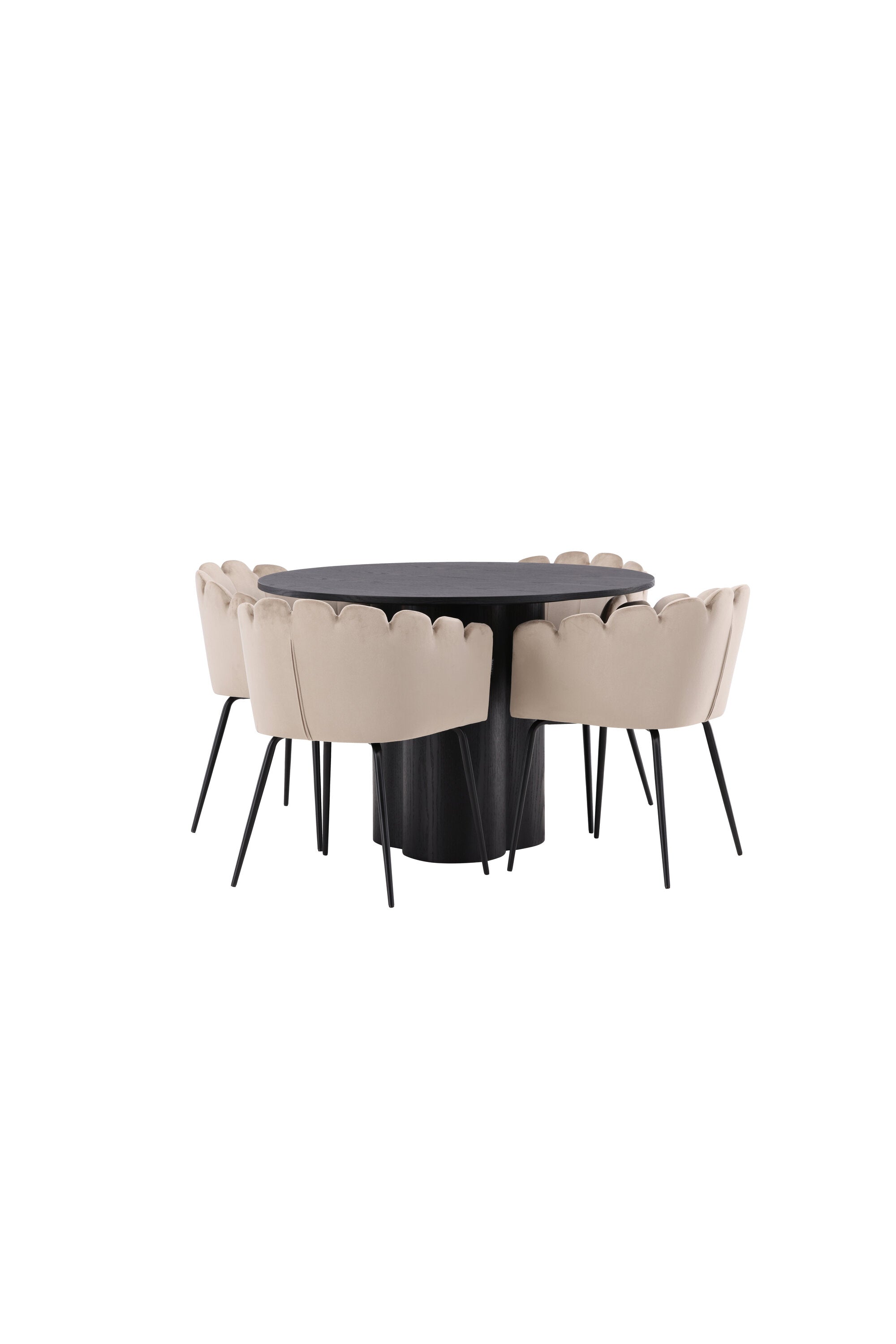 Olivia Esszimmer Set + Limhamn ⌀110cm/4St. in Schwarz / Beige präsentiert im Onlineshop von KAQTU Design AG. Esszimmerset ist von Venture Home