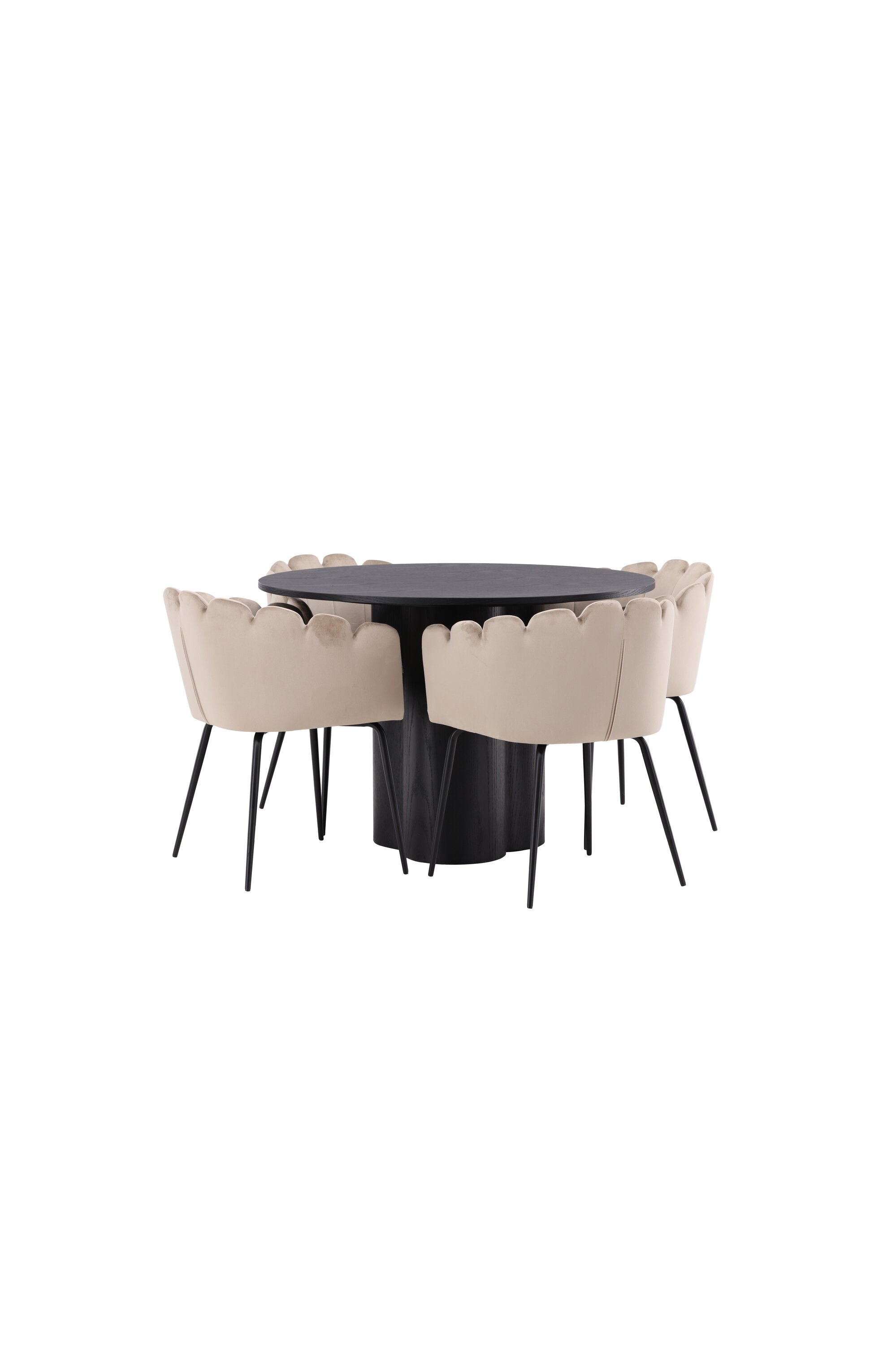 Olivia Esszimmer Set + Limhamn ⌀110cm/4St. in Schwarz / Beige präsentiert im Onlineshop von KAQTU Design AG. Esszimmerset ist von Venture Home