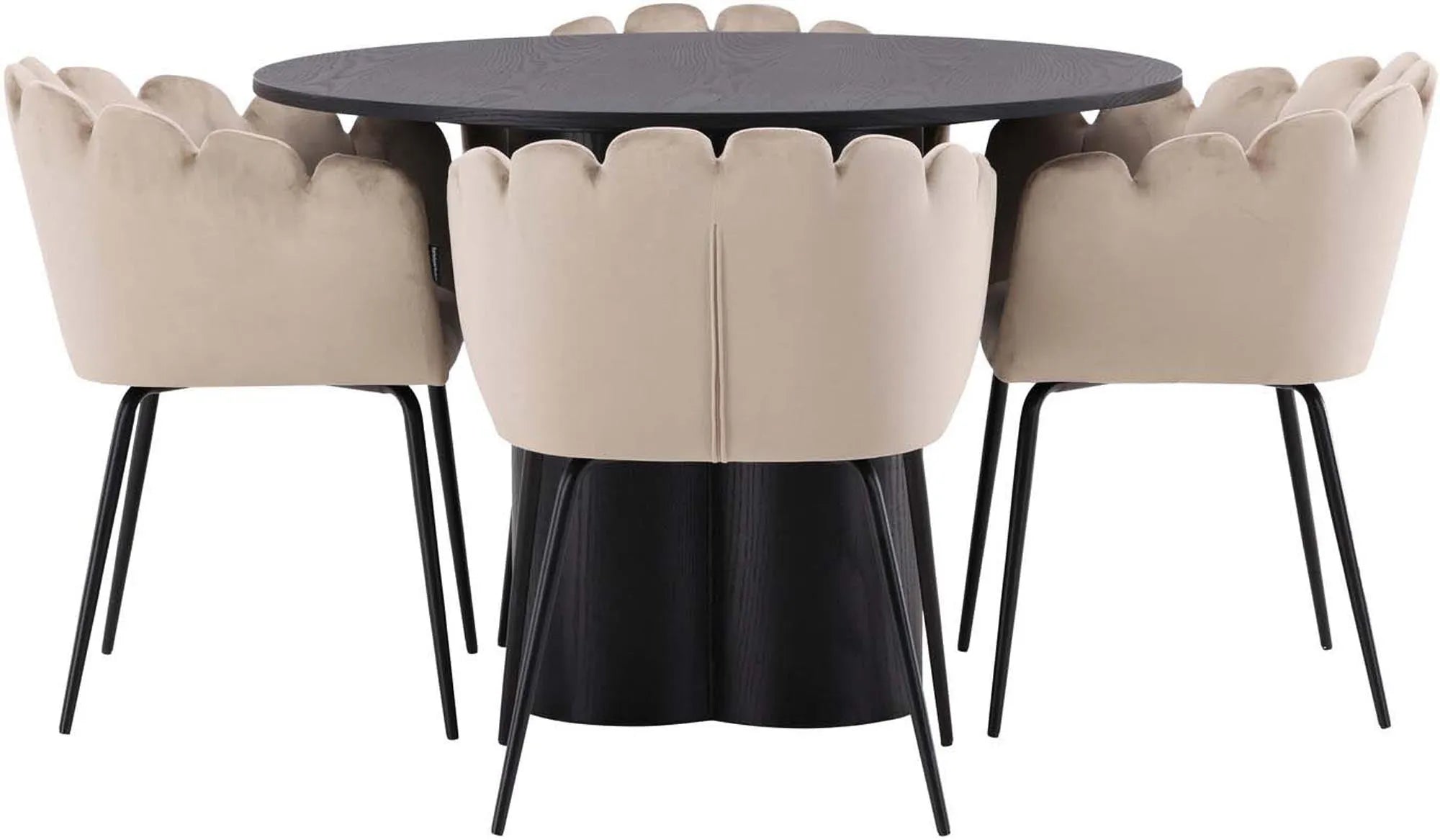 Stilvolles Olivia Esszimmer Set mit rundem Limhamn Tisch, 4 Stühle.