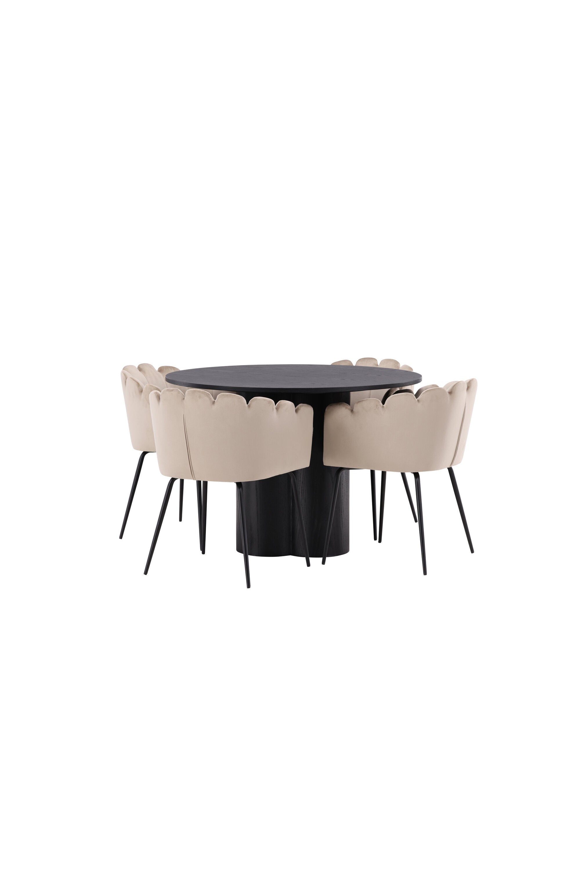 Olivia Esszimmer Set + Limhamn ⌀110cm/4St. in Schwarz / Beige präsentiert im Onlineshop von KAQTU Design AG. Esszimmerset ist von Venture Home