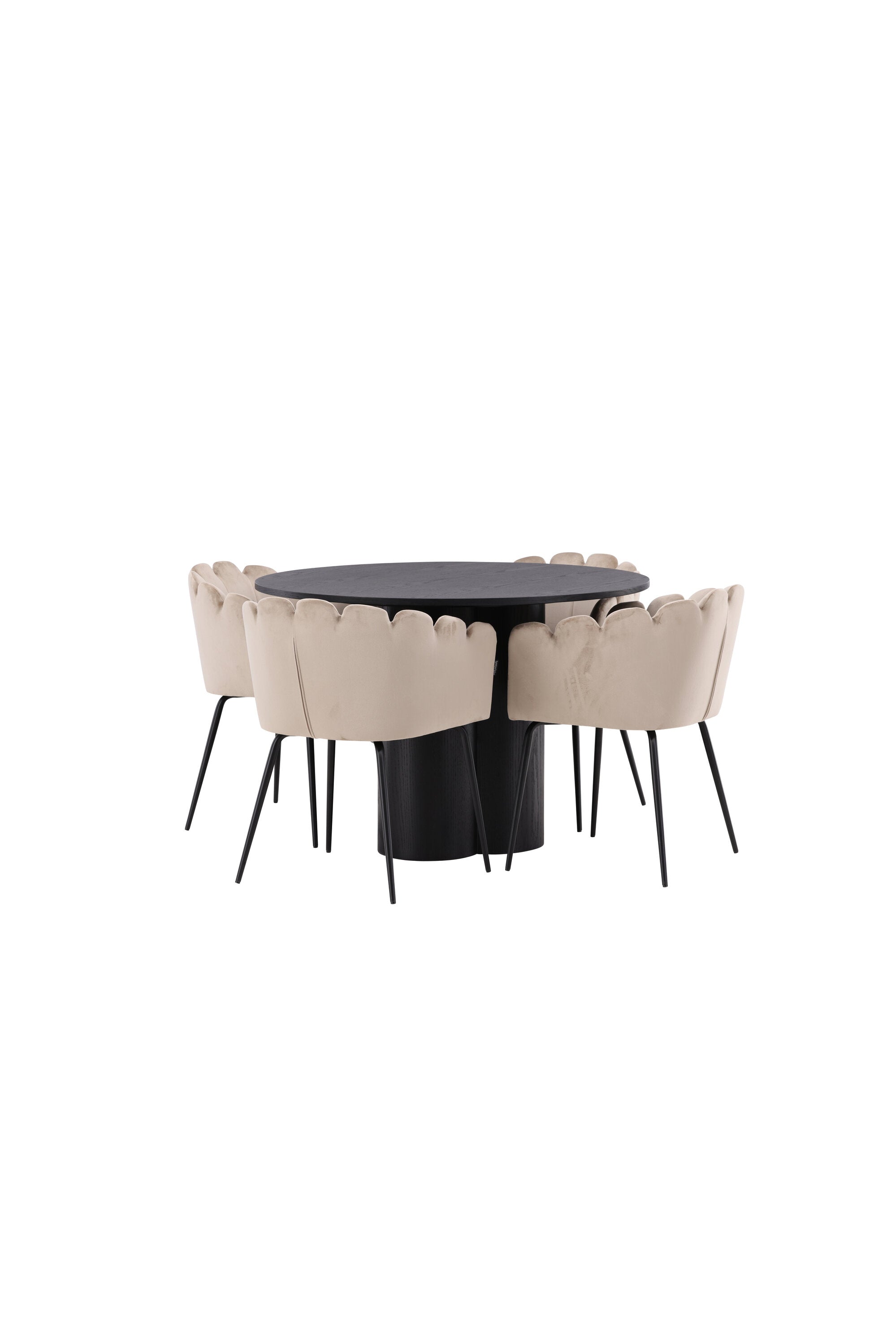 Olivia Esszimmer Set + Limhamn ⌀110cm/4St. in Schwarz / Beige präsentiert im Onlineshop von KAQTU Design AG. Esszimmerset ist von Venture Home