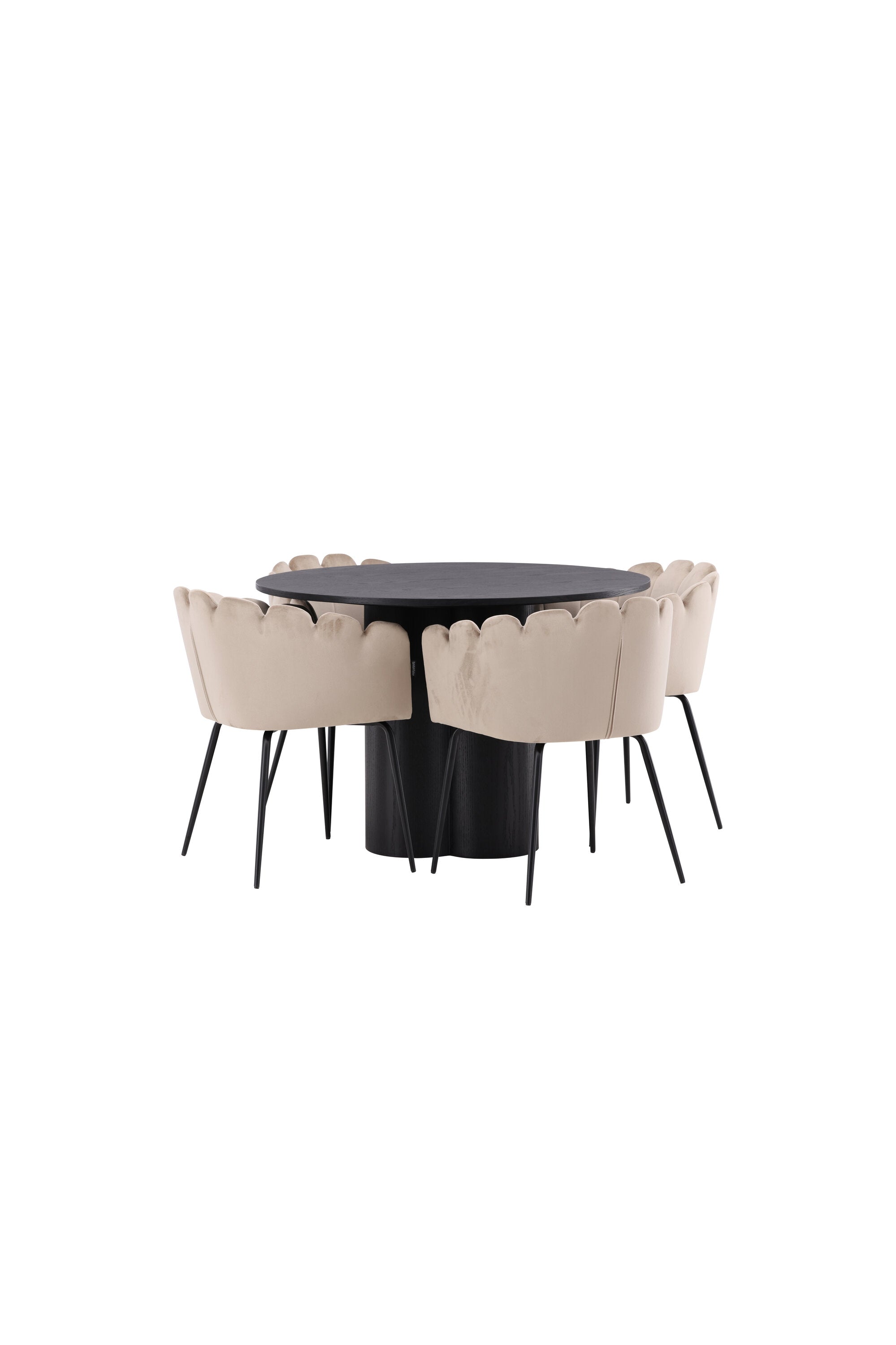 Olivia Esszimmer Set + Limhamn ⌀110cm/4St. in Schwarz / Beige präsentiert im Onlineshop von KAQTU Design AG. Esszimmerset ist von Venture Home