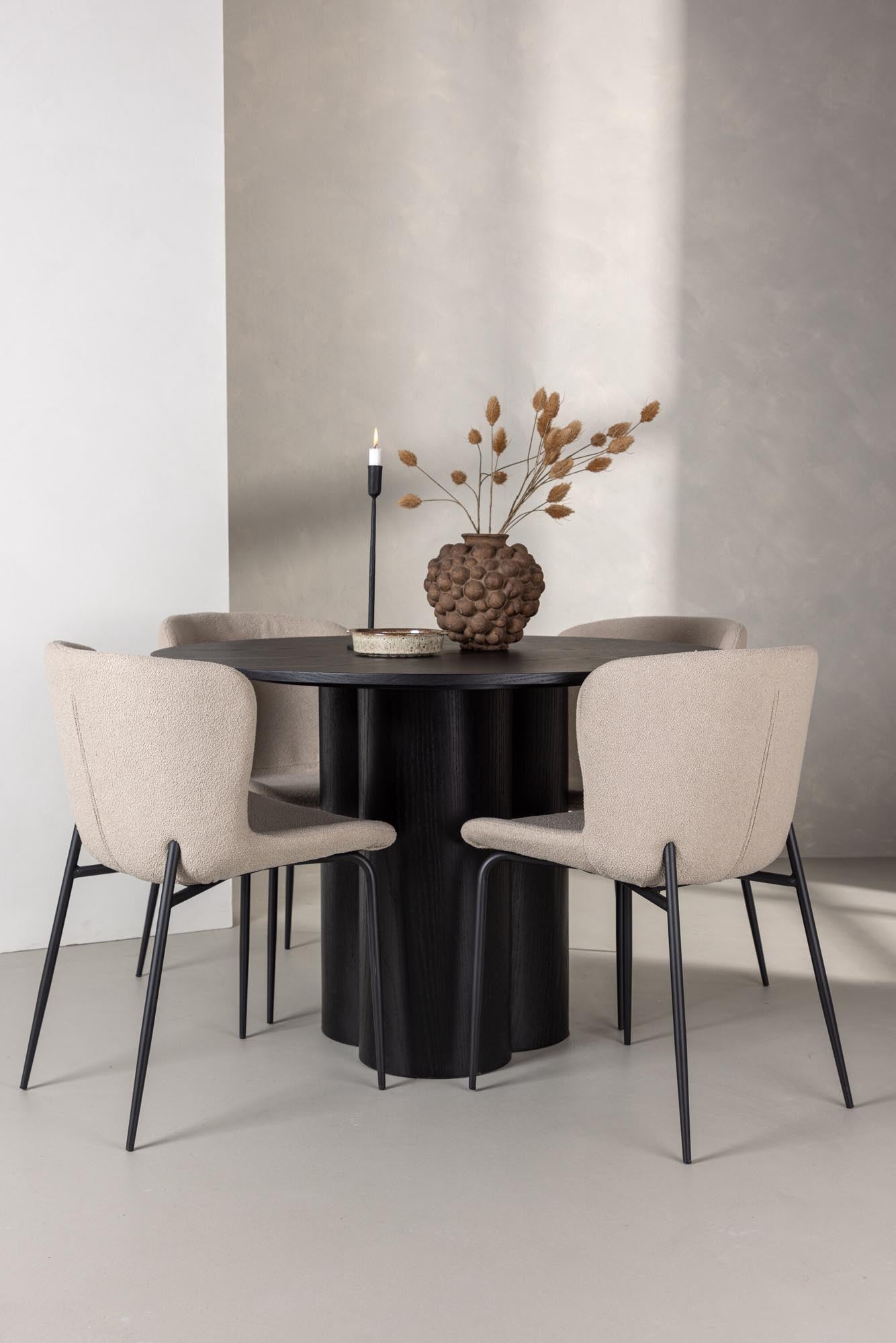 Elegantes Olivia Esszimmer Set mit runder Tischplatte und 4 stilvollen Stühlen. Ideal für gesellige Runden und zeitloses Design.