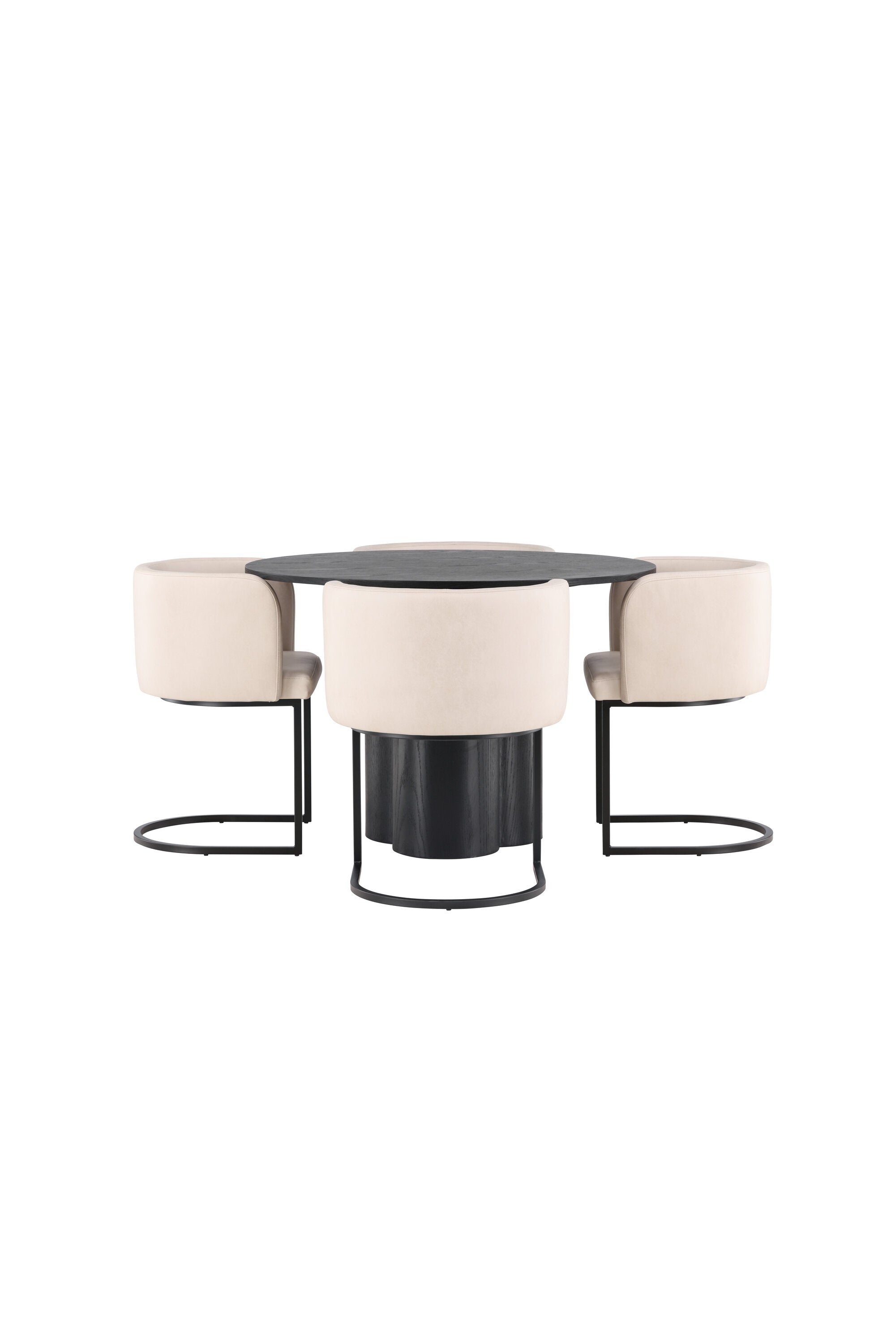 Olivia Esszimmer Set + Simrishamn ⌀110cm/4St. in Beige / Schwarz präsentiert im Onlineshop von KAQTU Design AG. Esszimmerset ist von Venture Home