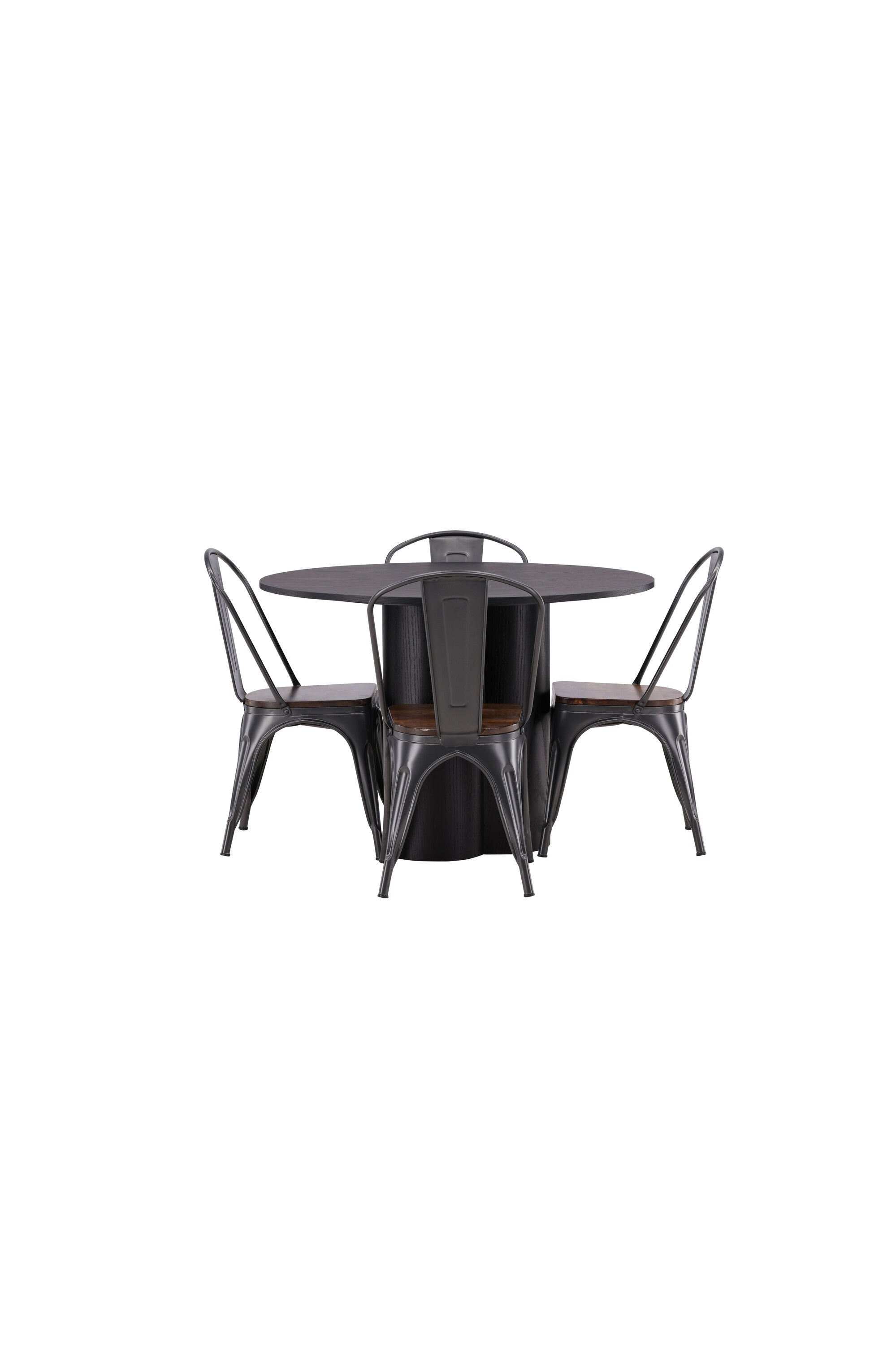 Olivia Esszimmer Set + Tempe ⌀110cm/4St. in Dunkelgrau, Walnuss präsentiert im Onlineshop von KAQTU Design AG. Esszimmerset ist von Venture Home