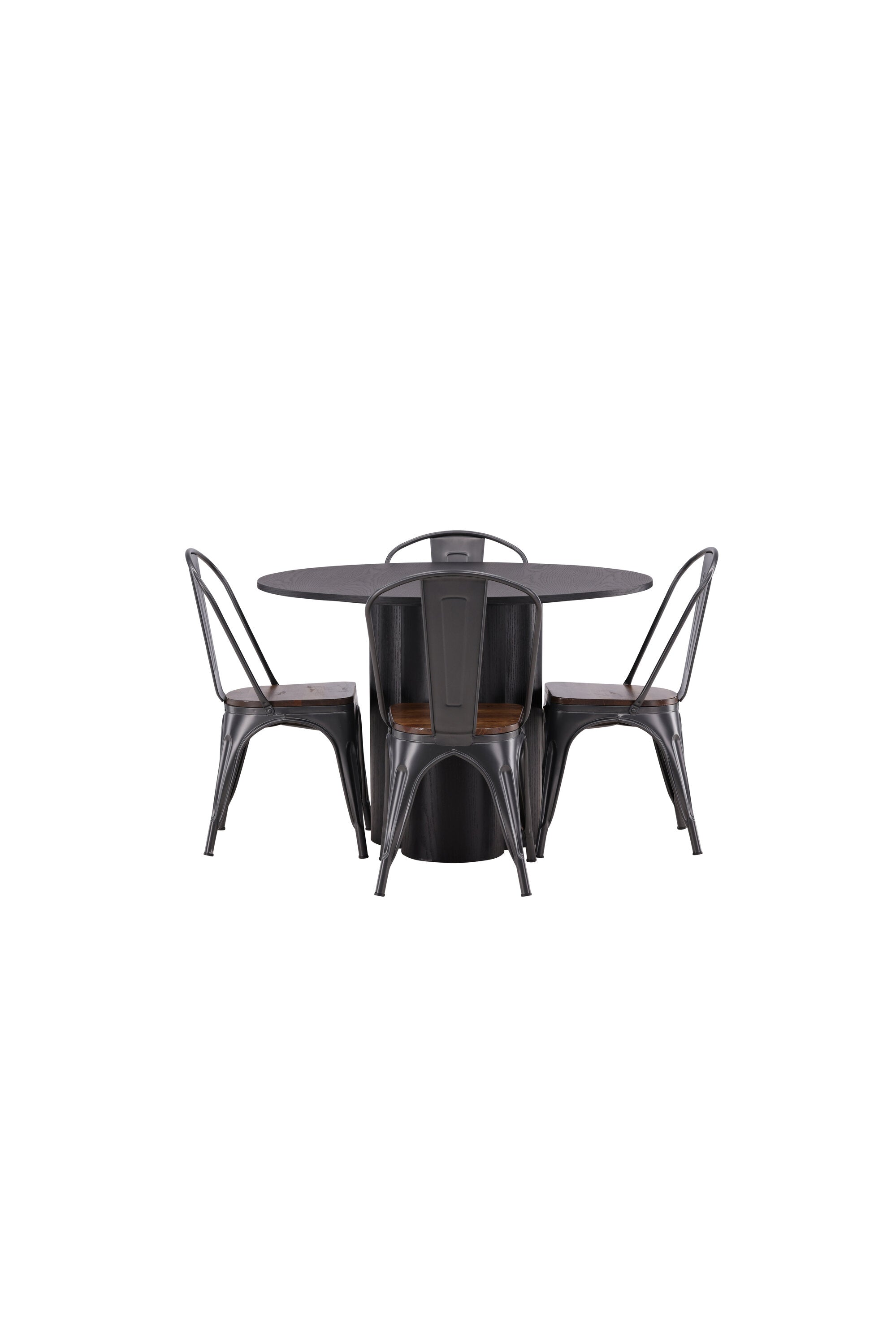 Olivia Esszimmer Set + Tempe ⌀110cm/4St. in Dunkelgrau, Walnuss präsentiert im Onlineshop von KAQTU Design AG. Esszimmerset ist von Venture Home