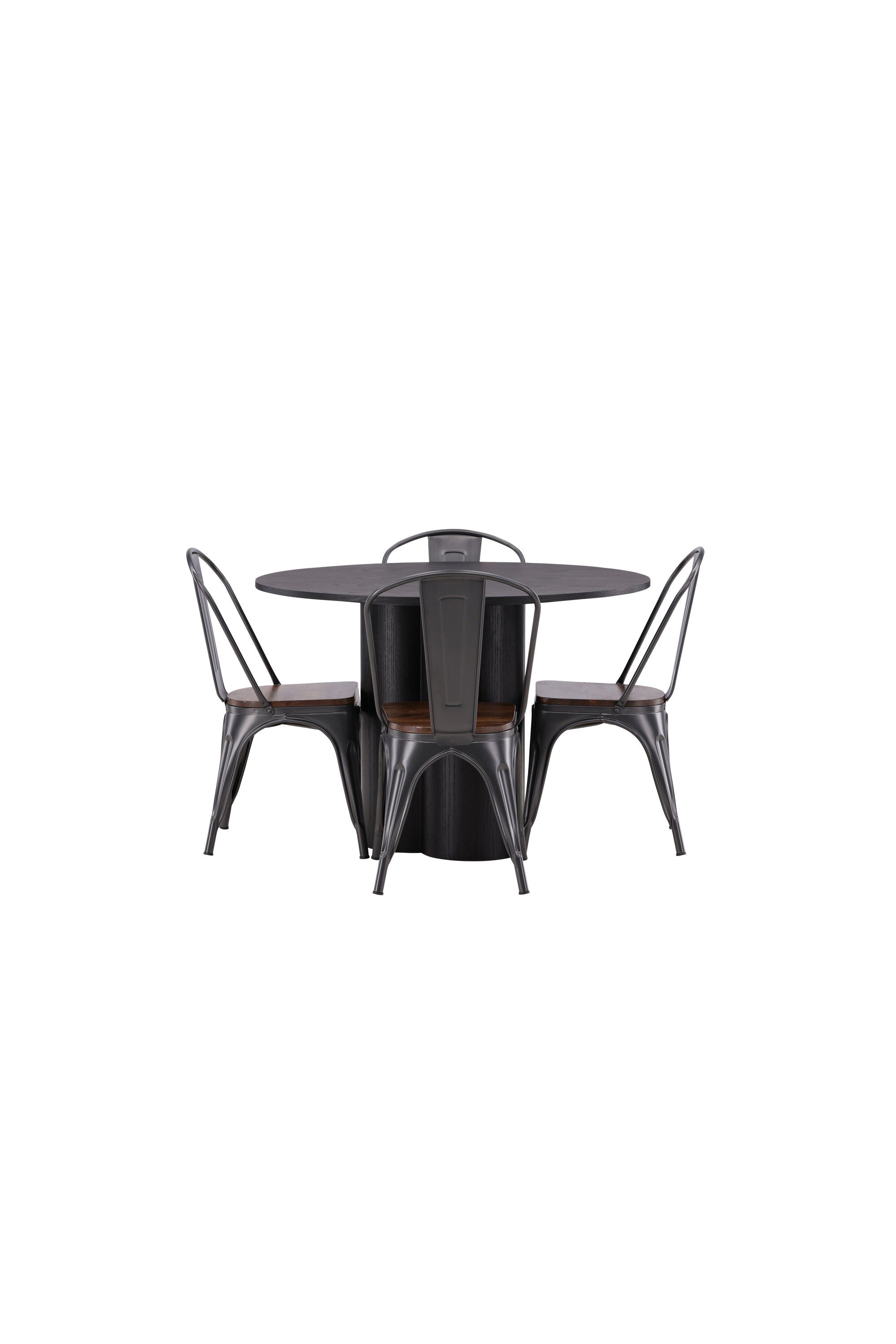 Olivia Esszimmer Set + Tempe ⌀110cm/4St. in Dunkelgrau, Walnuss präsentiert im Onlineshop von KAQTU Design AG. Esszimmerset ist von Venture Home
