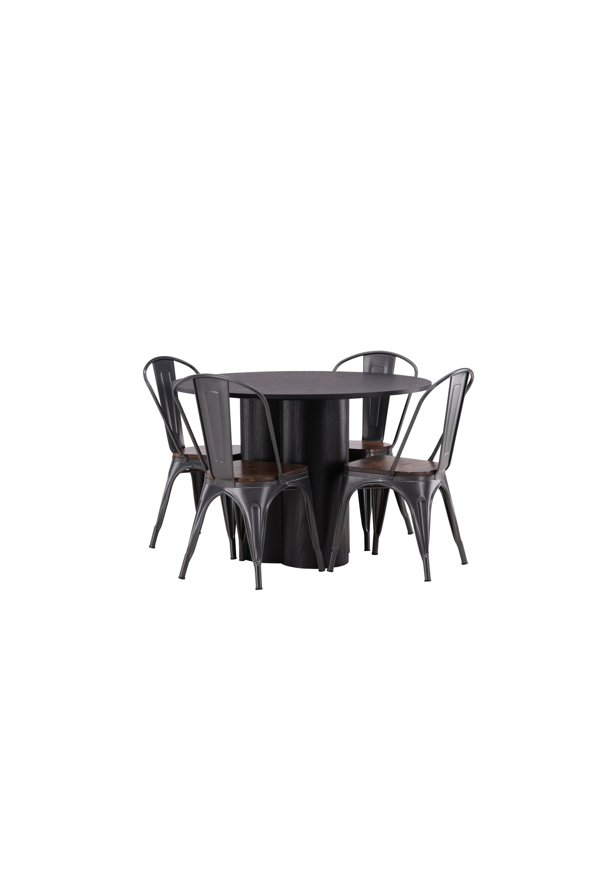 Olivia Esszimmer Set + Tempe ⌀110cm/4St. in Dunkelgrau, Walnuss präsentiert im Onlineshop von KAQTU Design AG. Esszimmerset ist von Venture Home