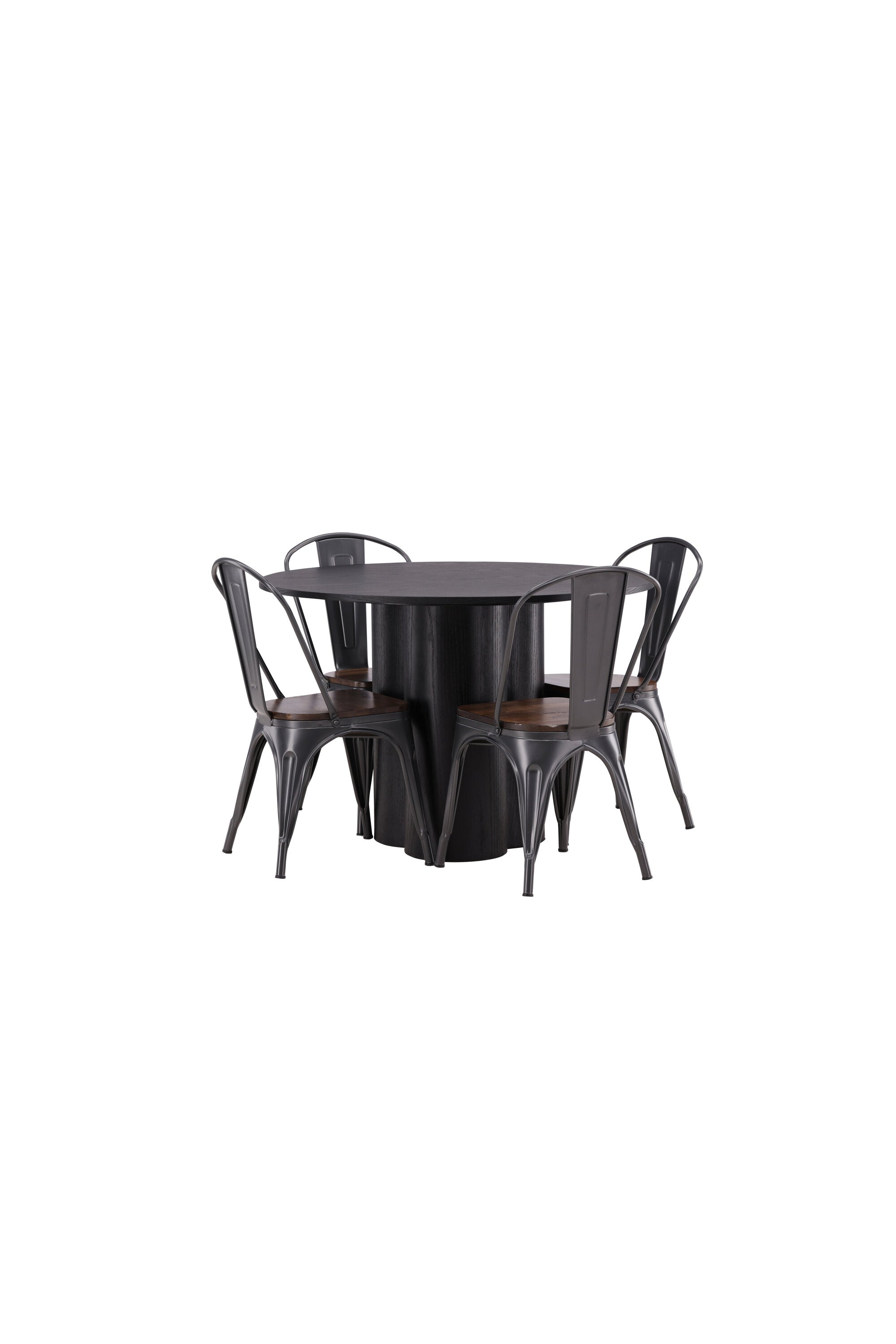 Olivia Esszimmer Set + Tempe ⌀110cm/4St. in Dunkelgrau, Walnuss präsentiert im Onlineshop von KAQTU Design AG. Esszimmerset ist von Venture Home