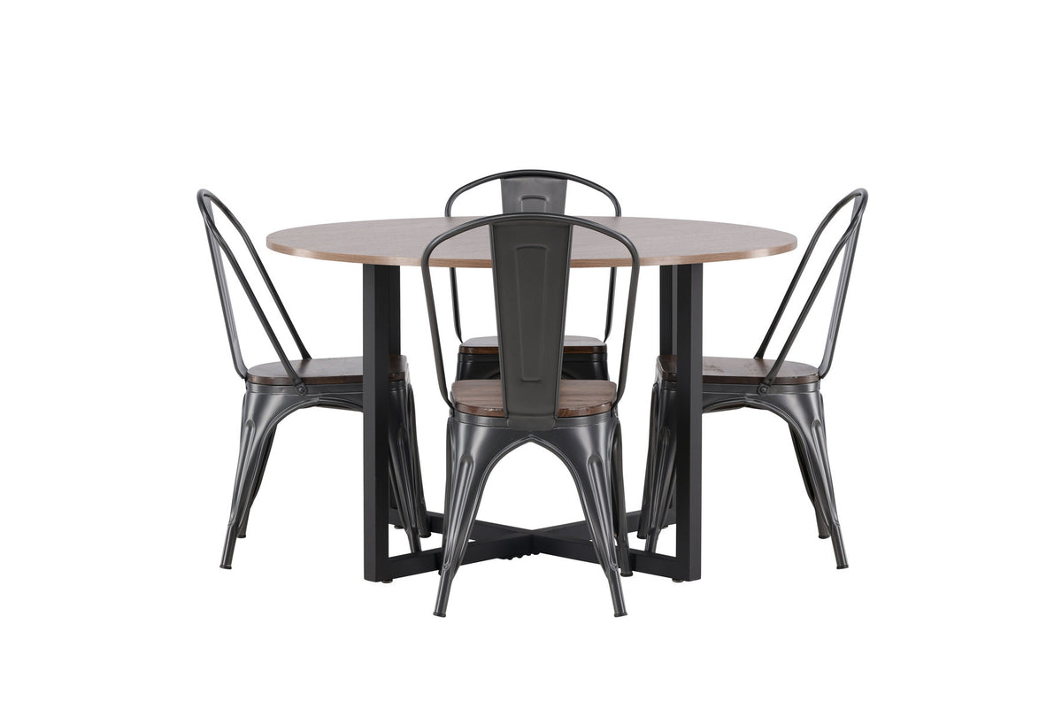 Durango Esszimmerset + Tempe ⌀120cm/4St. in Dunkelgrau, Walnuss präsentiert im Onlineshop von KAQTU Design AG. Esszimmerset ist von Venture Home