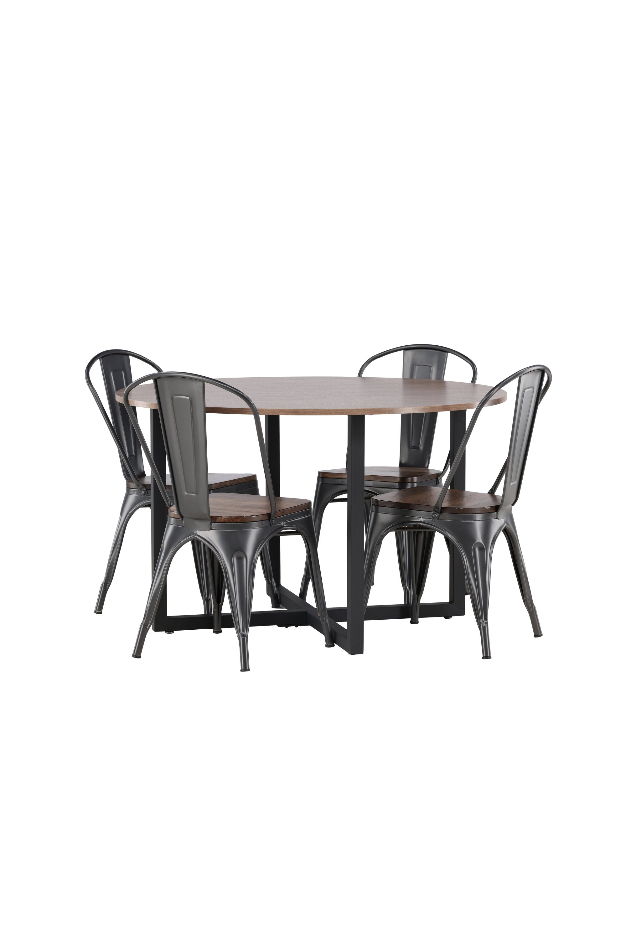 Durango Esszimmerset + Tempe ⌀120cm/4St. in Dunkelgrau, Walnuss präsentiert im Onlineshop von KAQTU Design AG. Esszimmerset ist von Venture Home
