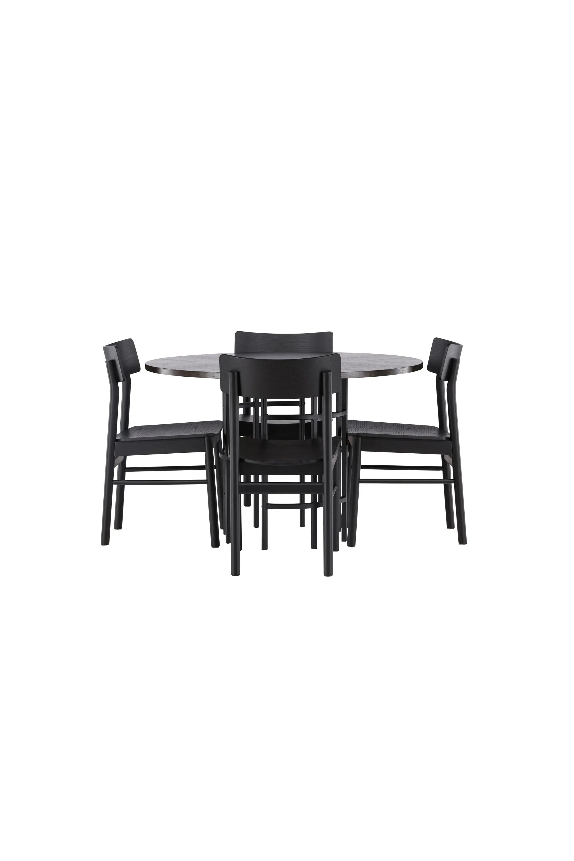 Elegantes Esszimmerset: Tisch Copenhagen (115cm, MDF, Stahlbeine) & 4 Montros Stühle (Birkenholz, schwarz) für Stil & Komfort.