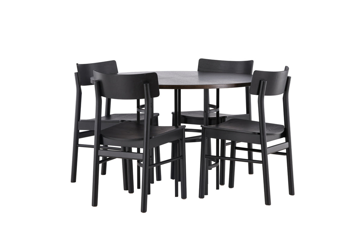 Copenhagen Esstisch  + 4 xMontros Esszimmerstuhl in Schwarz präsentiert im Onlineshop von KAQTU Design AG. Esszimmerset ist von Venture Home