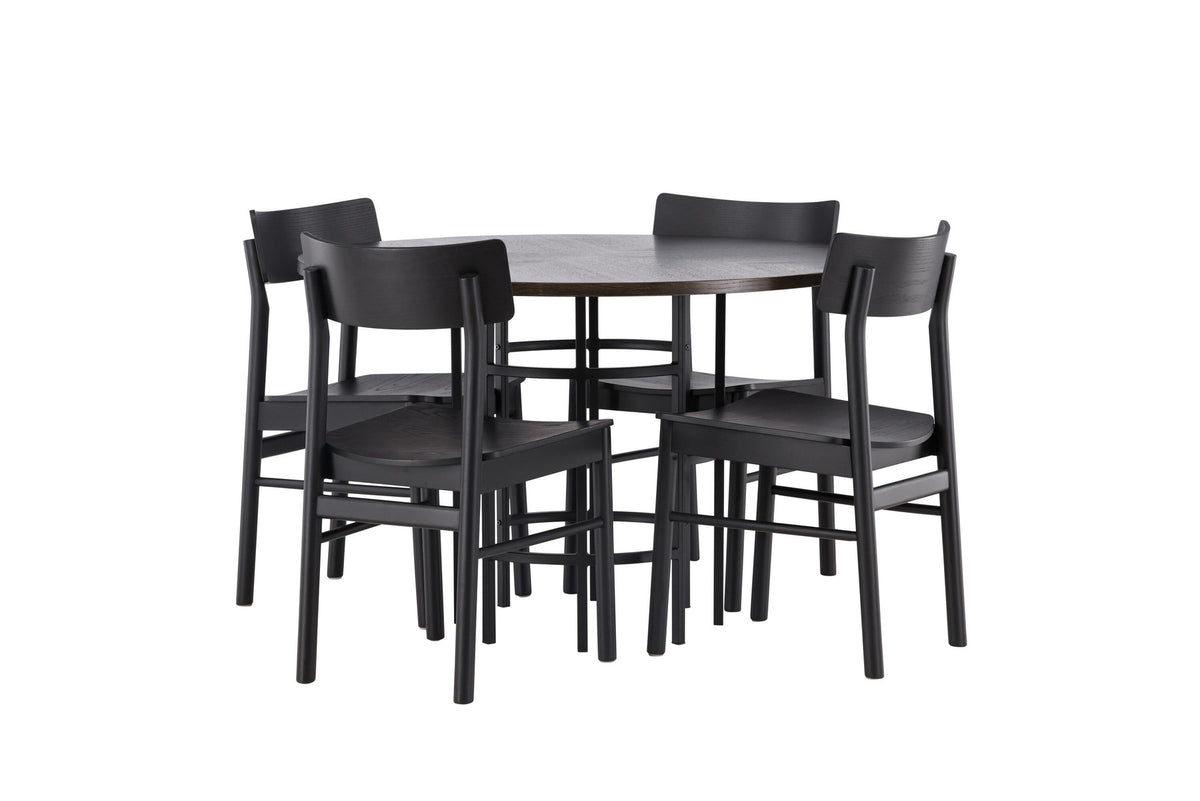 Copenhagen Esstisch  + 4 xMontros Esszimmerstuhl in Schwarz präsentiert im Onlineshop von KAQTU Design AG. Esszimmerset ist von Venture Home