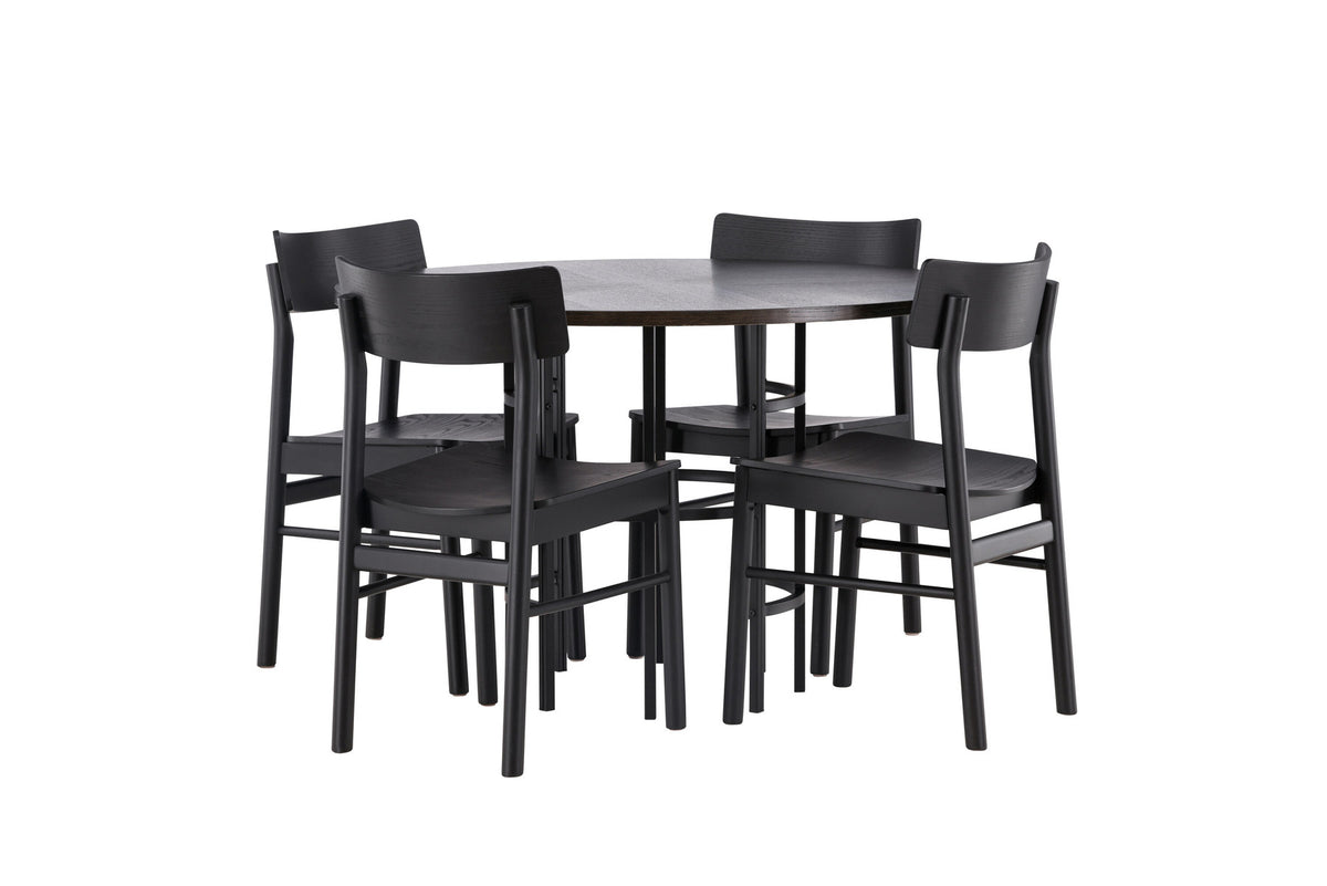 Copenhagen Esstisch  + 4 xMontros Esszimmerstuhl in Schwarz präsentiert im Onlineshop von KAQTU Design AG. Esszimmerset ist von Venture Home