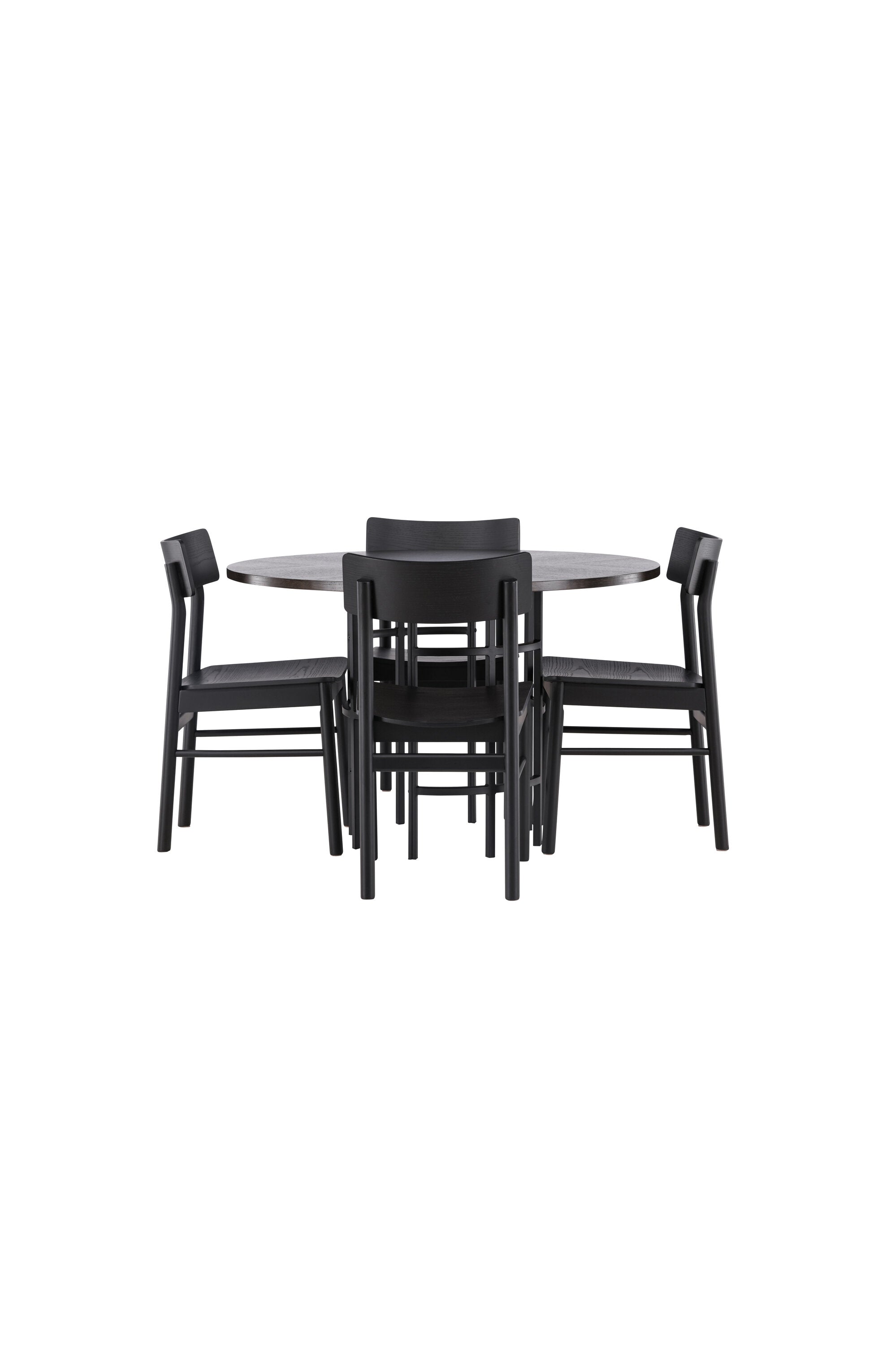 Elegantes Esszimmerset: Tisch Copenhagen (115cm, MDF, Stahlbeine) & 4 Montros Stühle (Birkenholz, schwarz) für Stil & Komfort.