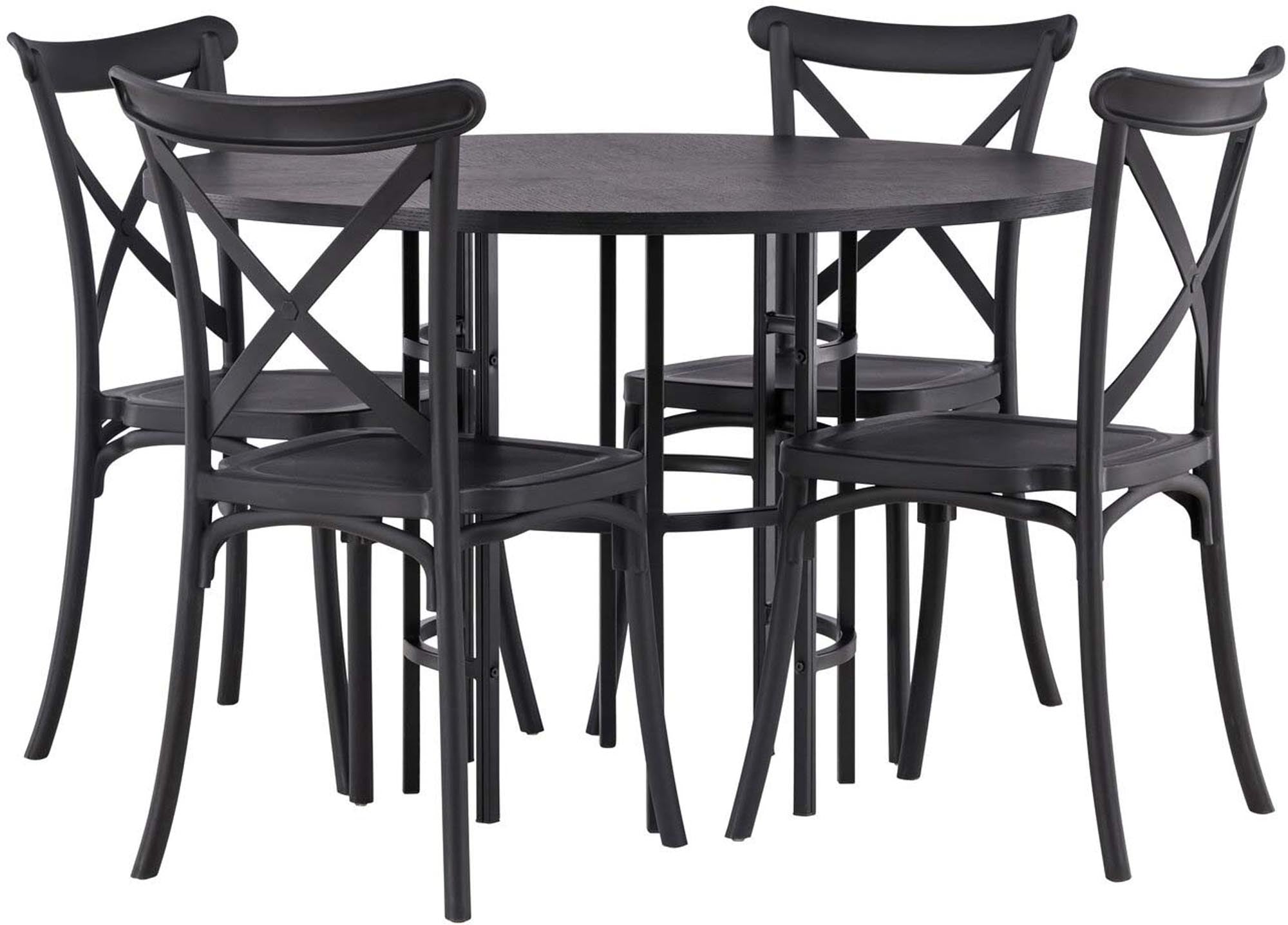 Modernes Esszimmerset Copenhagen + Crosett für 4 Personen. Eleganter runder Tisch und stilvolle Stühle für jeden Anlass.