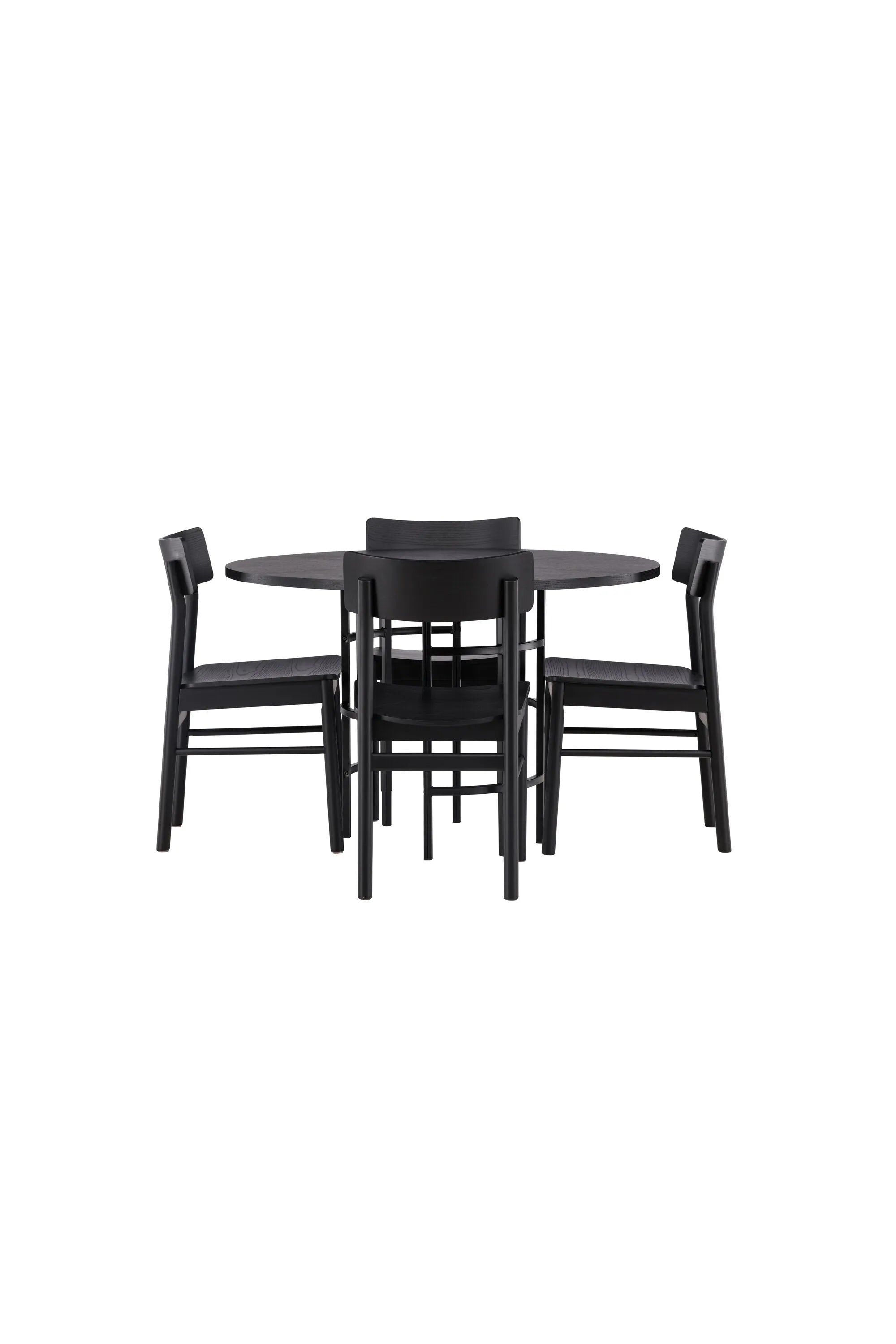 Stilvolles Esszimmerset: Copenhagen Tisch (115cm, MDF, Stahlbeine) & 4 Montros Stühle (Birkenholz, schwarz). Eleganz & Funktionalität.