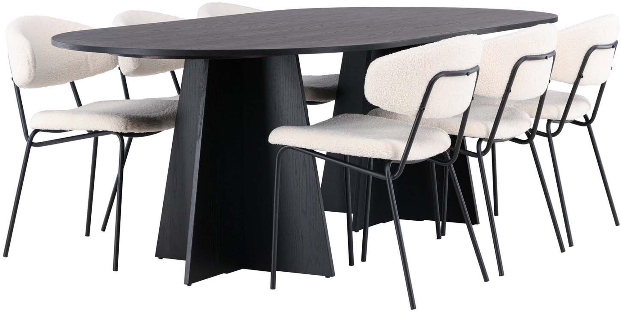 Elegantes Bootcut Esszimmerset mit ovalem Tisch und 6 stilvollen Chico-Stühlen. Ideal für gesellige Abende und modernes Wohndesign.